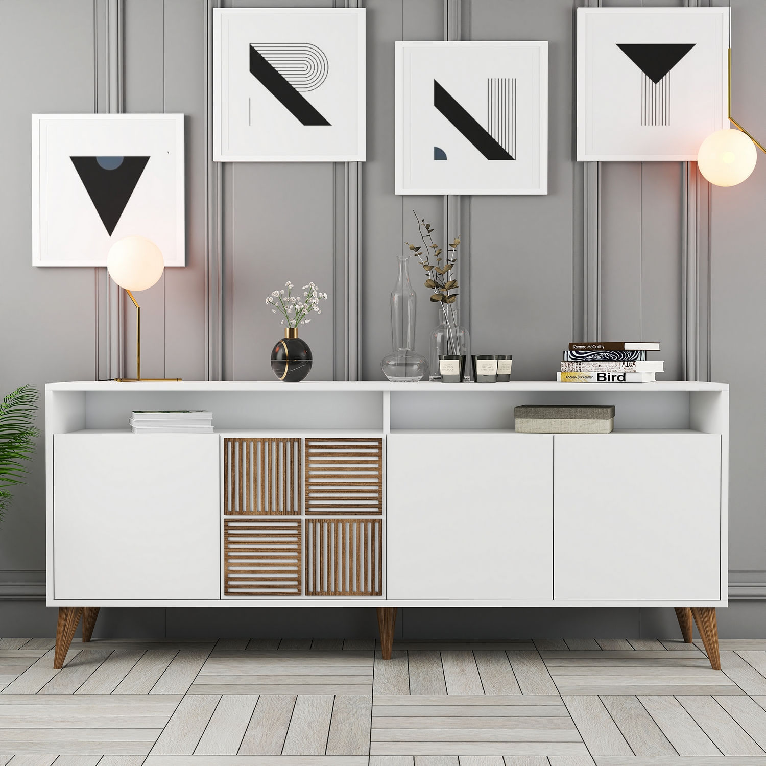 Consola, Hanah Home, PAL melaminat, alb, 180x78x35 cm — imaginea 7