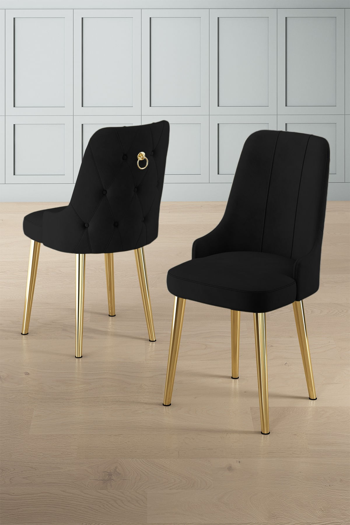 Set scaune, Hanah Home, metal, negru auriu, 46x46x94 cm, 4 bucati — imaginea 3