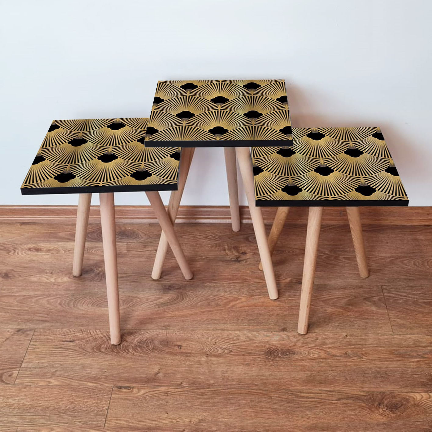 Set masute cuib, Hanah Home, mdf, negru auriu, 35x35x52 cm, 481LNA2889