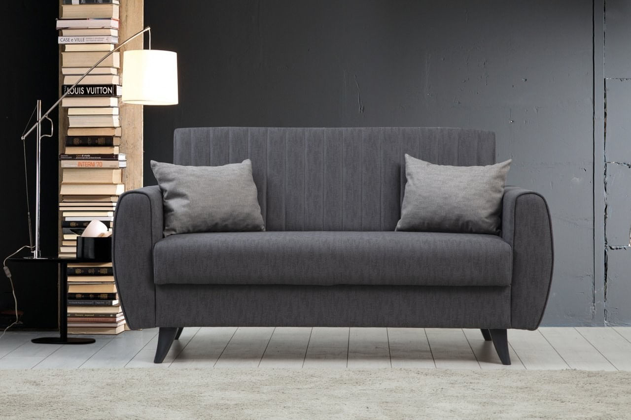 Canapea extensibila 2 locuri, Atelier Del Sofa, poliester texturat, gri inchis, 158x86x77 cm — imaginea 8