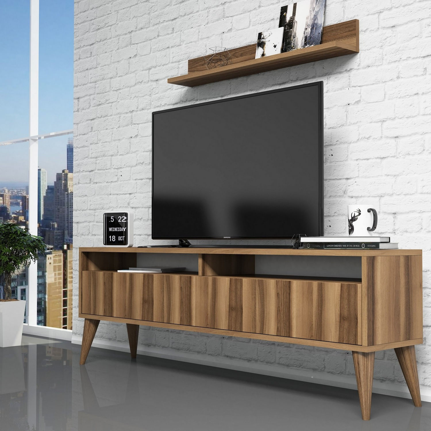 Consola tv, Hanah Home, pal melaminat, nuc, 150x50x30 cm — imaginea 3