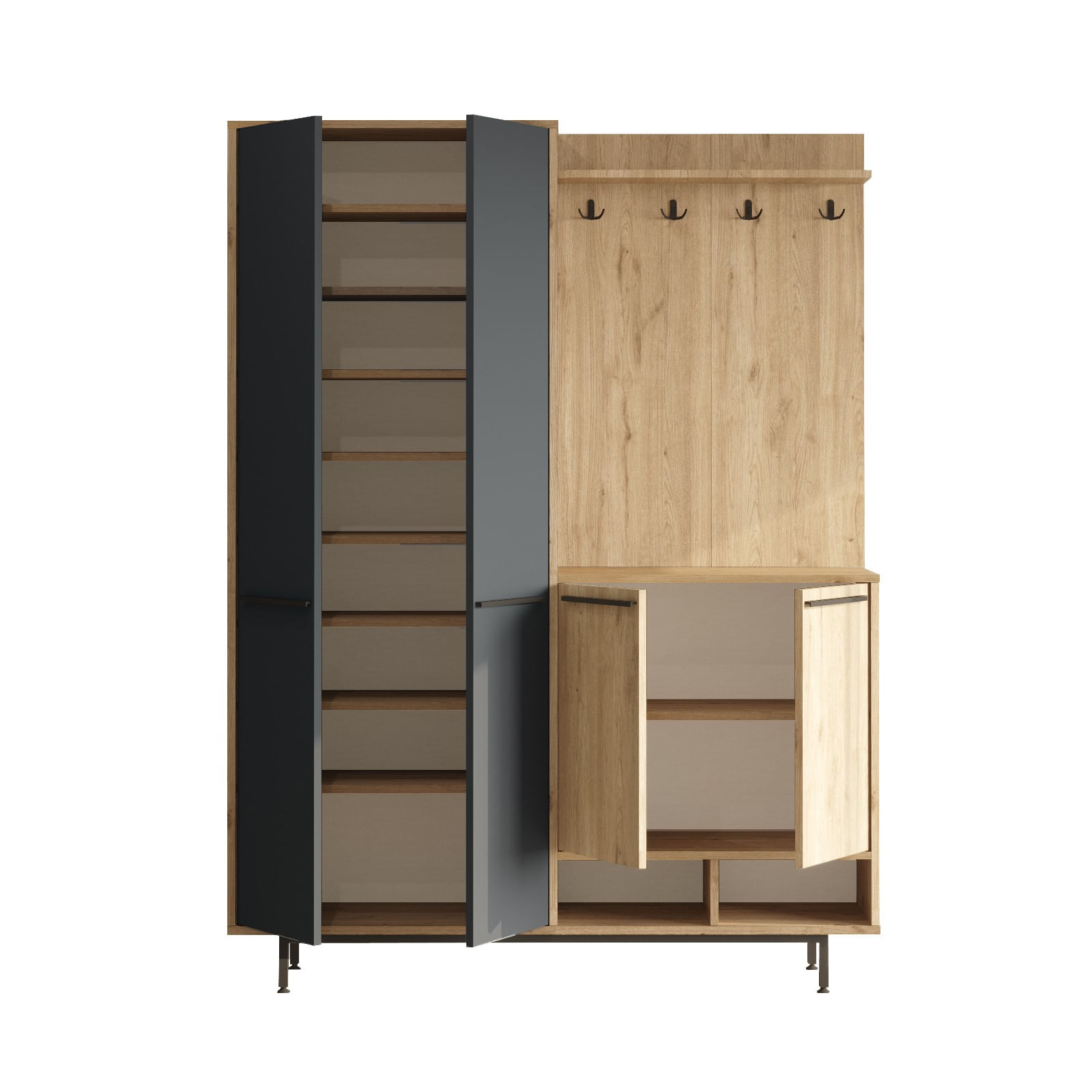 Cuier hol, Hanah Home, PAL melaminat, stejar antracit, 147.4x35.5x195.6 cm — imaginea 4