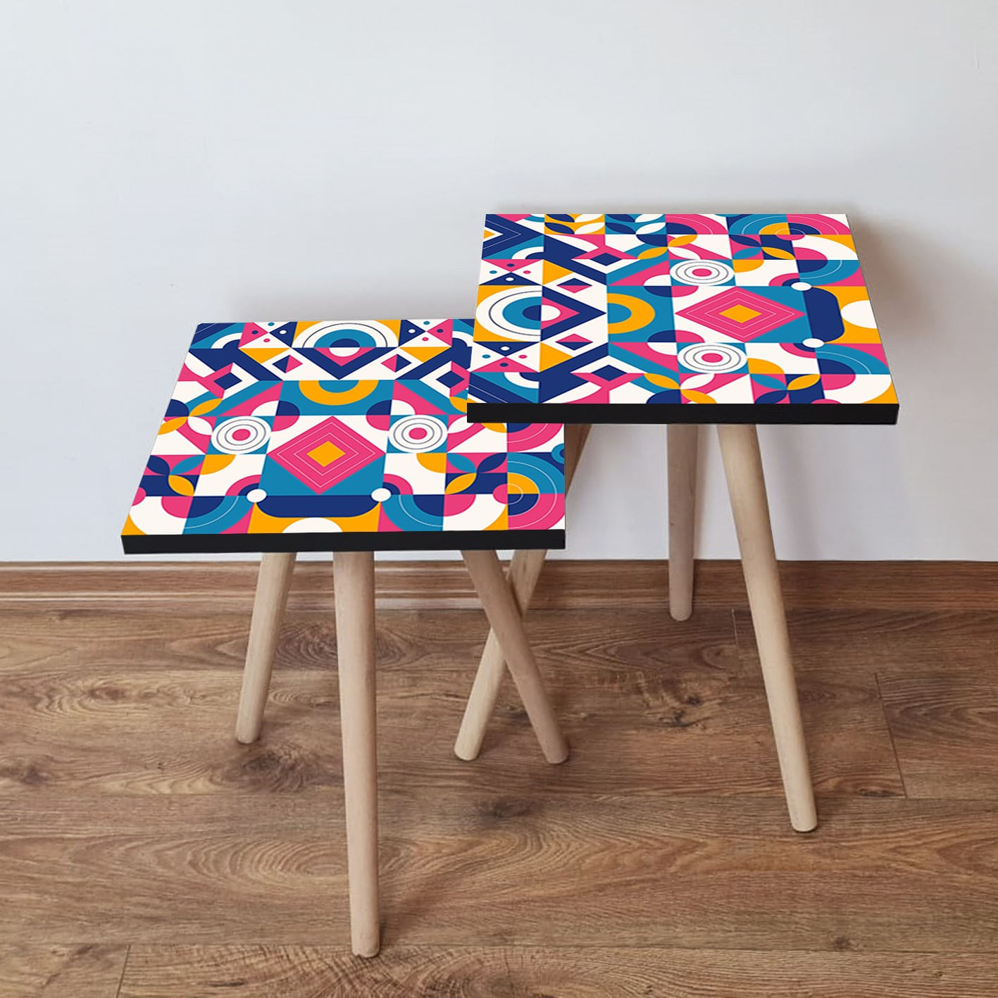 Set masute de cafea, Hanah Home, mdf, multicolor, 35x35x47 cm, picioare lemn fag, 481LNA2443