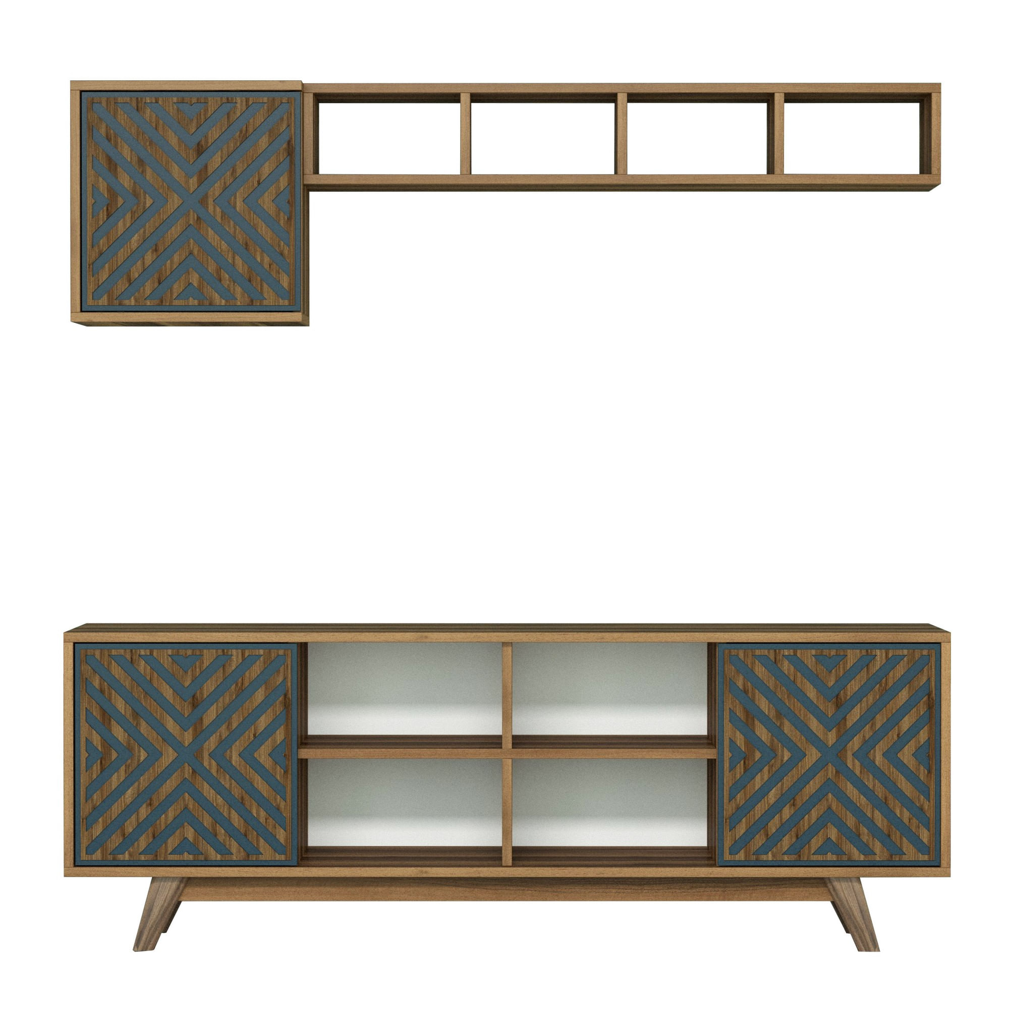 Comoda tv, Hanah Home, pal melaminat, nuc si albastru, 160x35x56.2 cm — imaginea 6