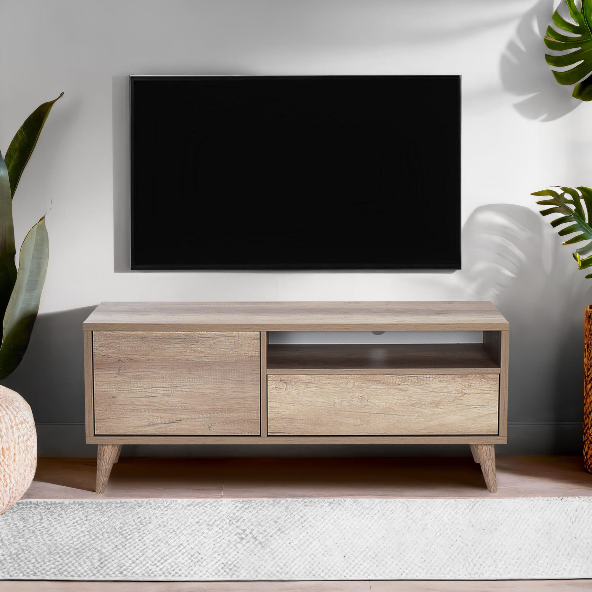 Comoda tv, Hanah Home, pal melaminat, nuc deschis, 120x40x50 cm — imaginea 7