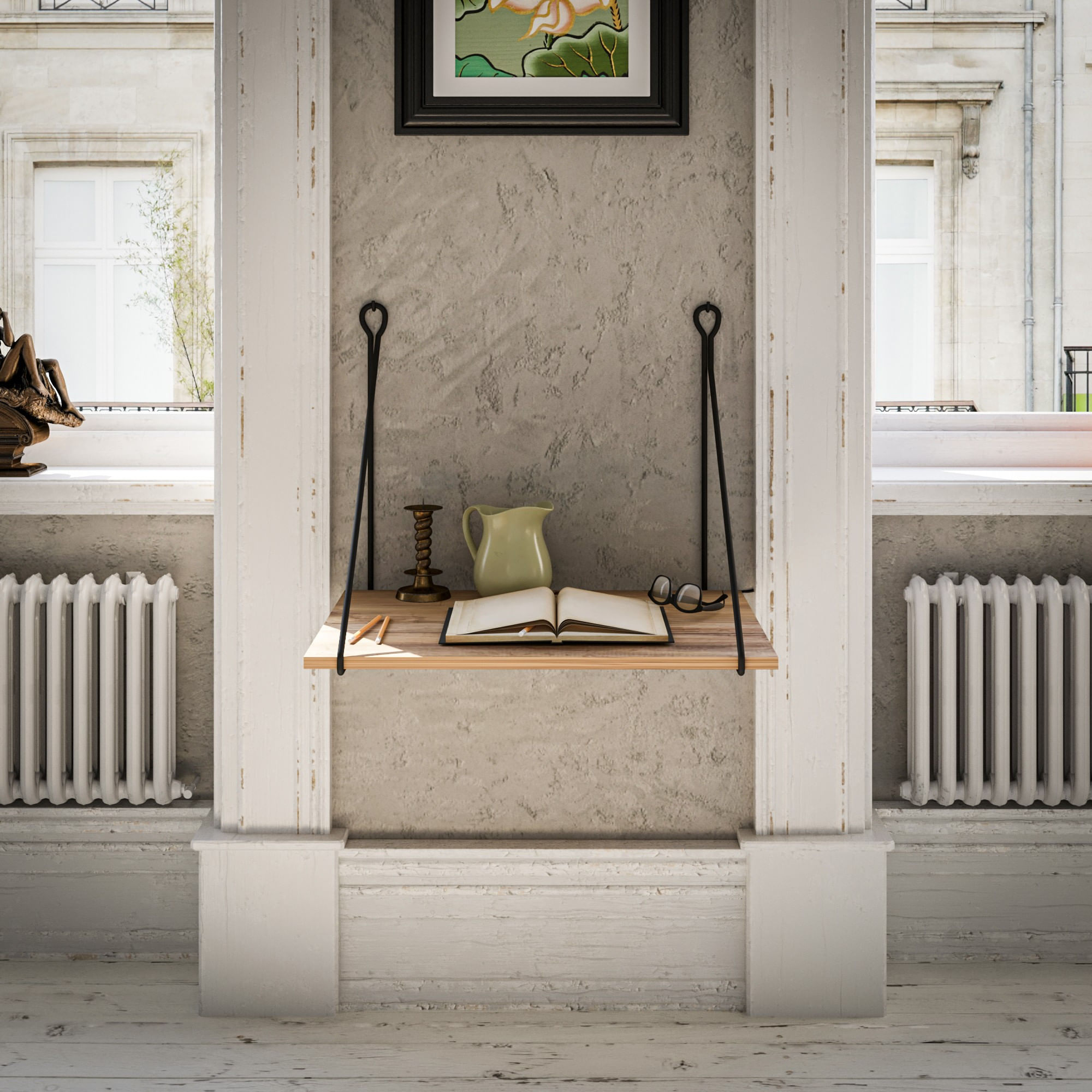 Birou de studiu, Hanah Home, panou de particule cu melamina, nuc si negru, 70x50x50 cm — imaginea 4