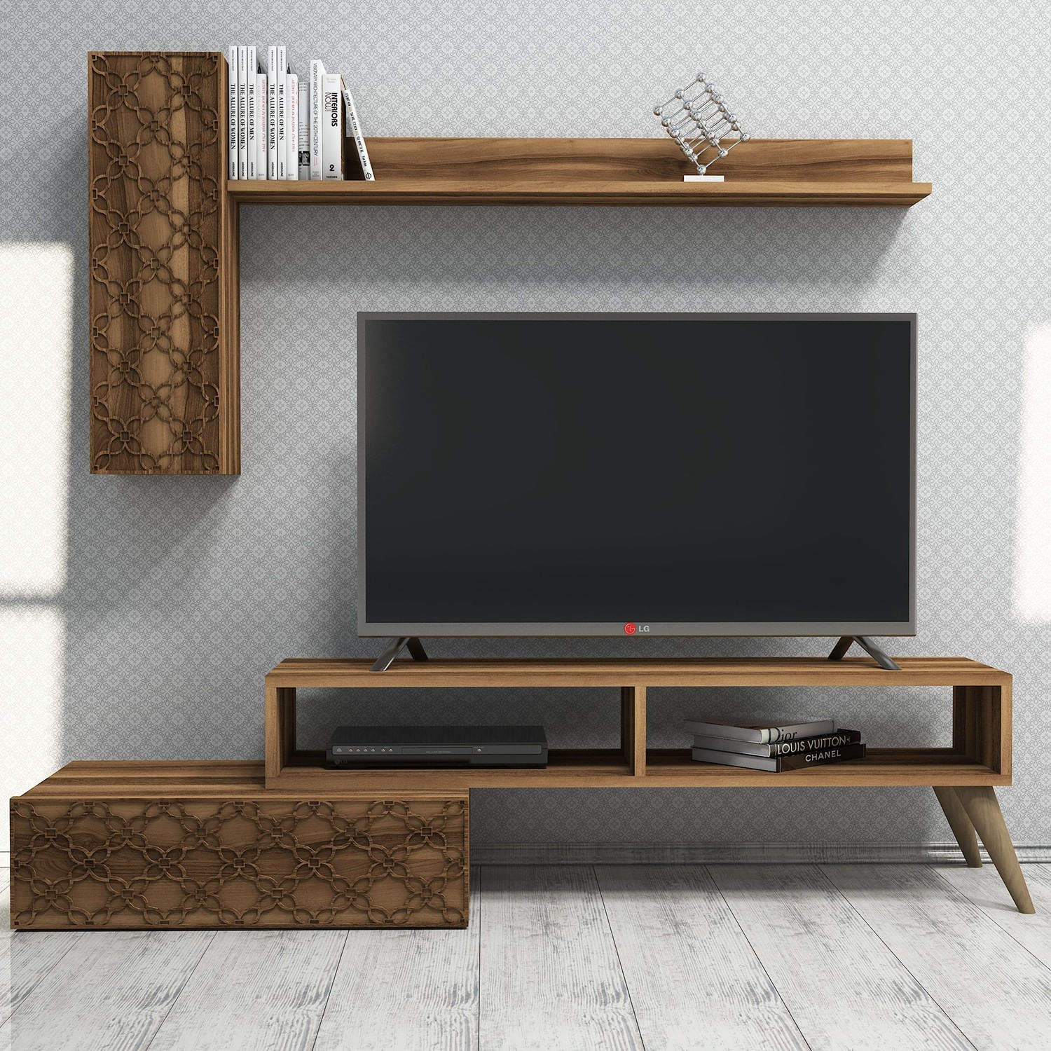 Comoda tv, Hanah Home, pal melaminat, nuc, 150x37.8x37.2 cm — imaginea 4