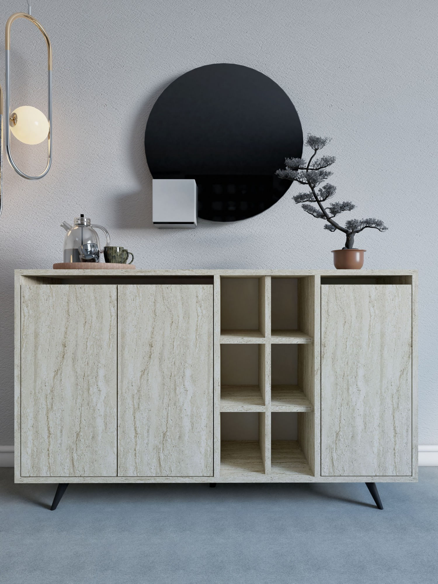 Consola, Hanah Home, panou din particule cu melamina, travertin, 140x40x86 cm — imaginea 2
