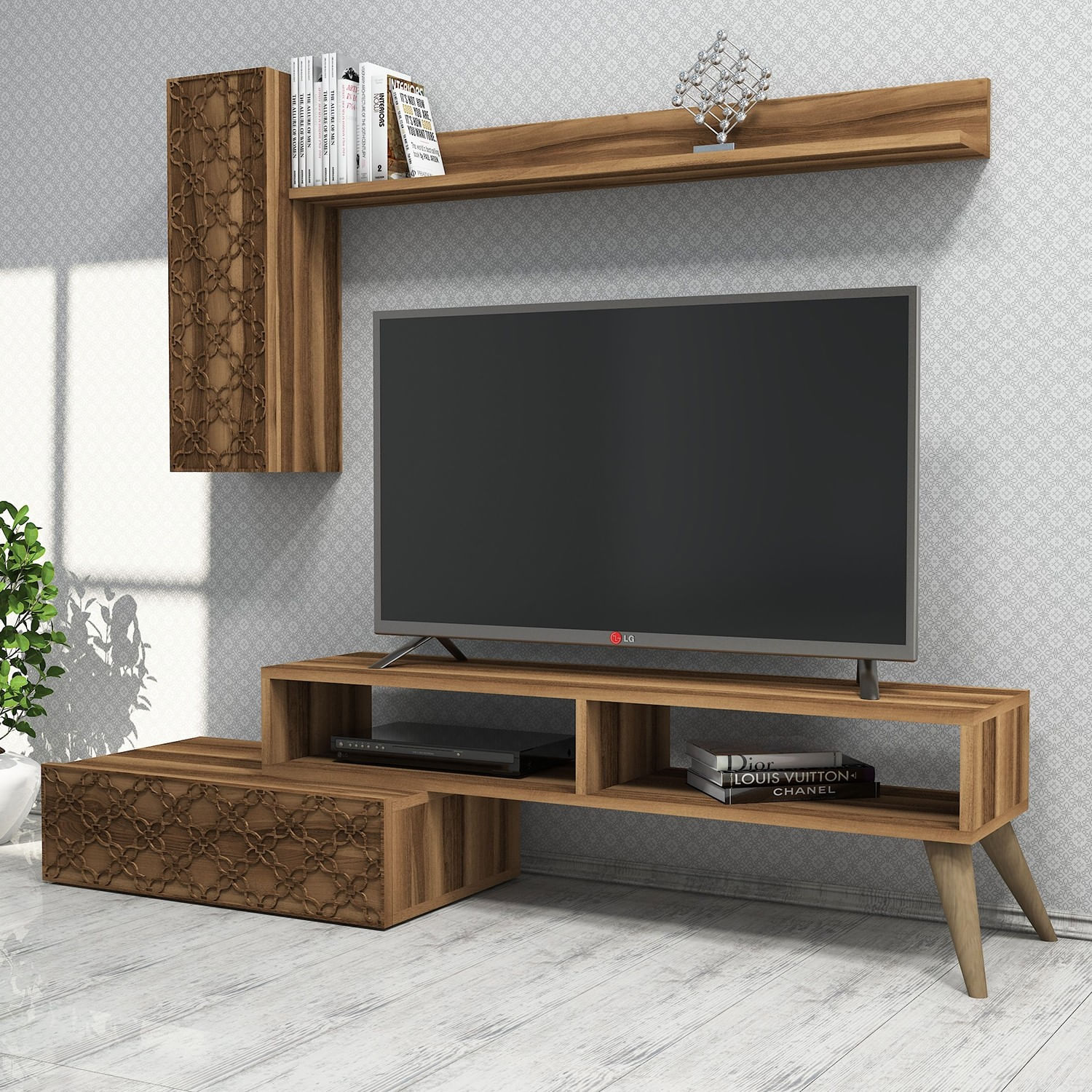 Comoda tv, Hanah Home, pal melaminat, nuc, 150x37.8x37.2 cm — imaginea 5