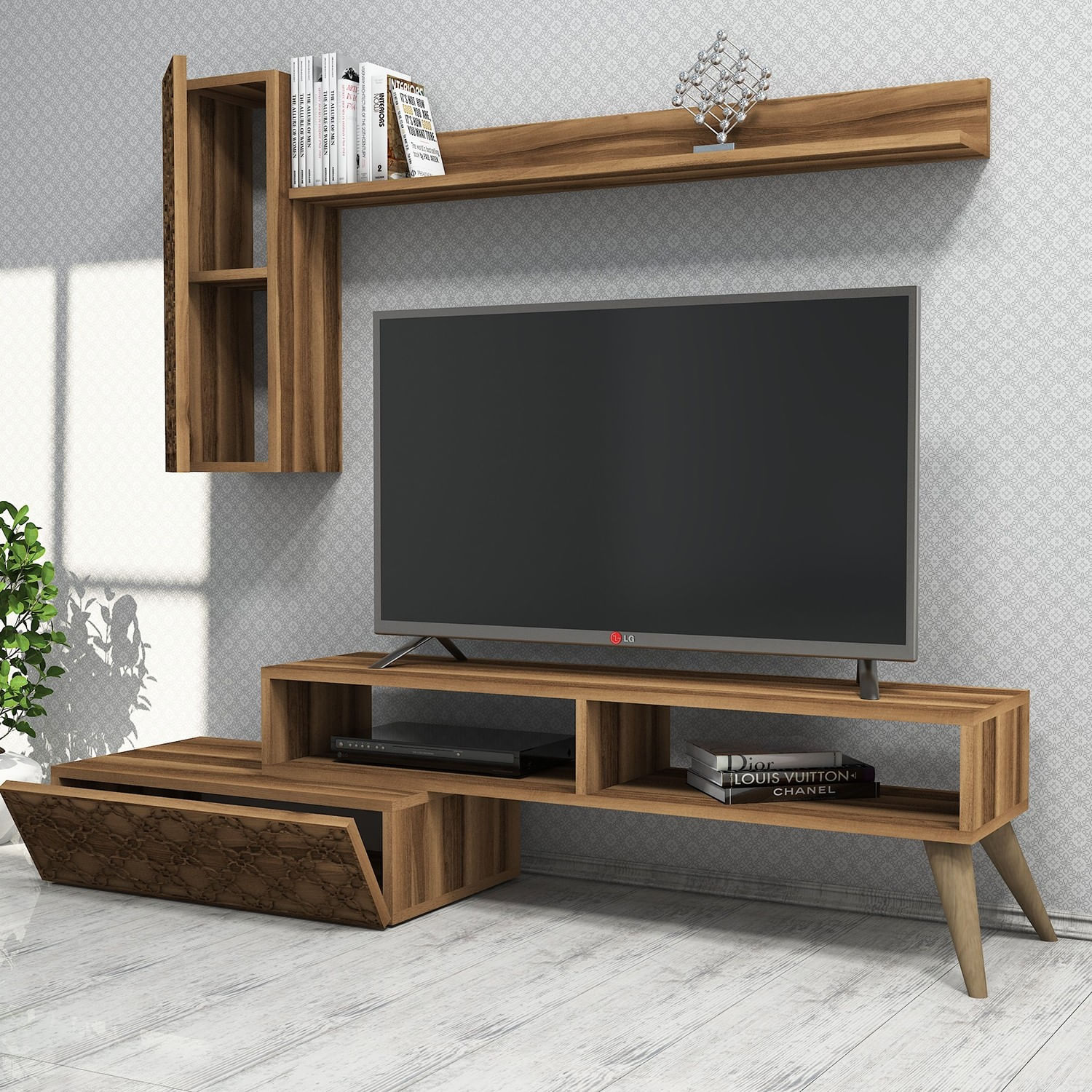 Comoda tv, Hanah Home, pal melaminat, nuc, 150x37.8x37.2 cm — imaginea 6
