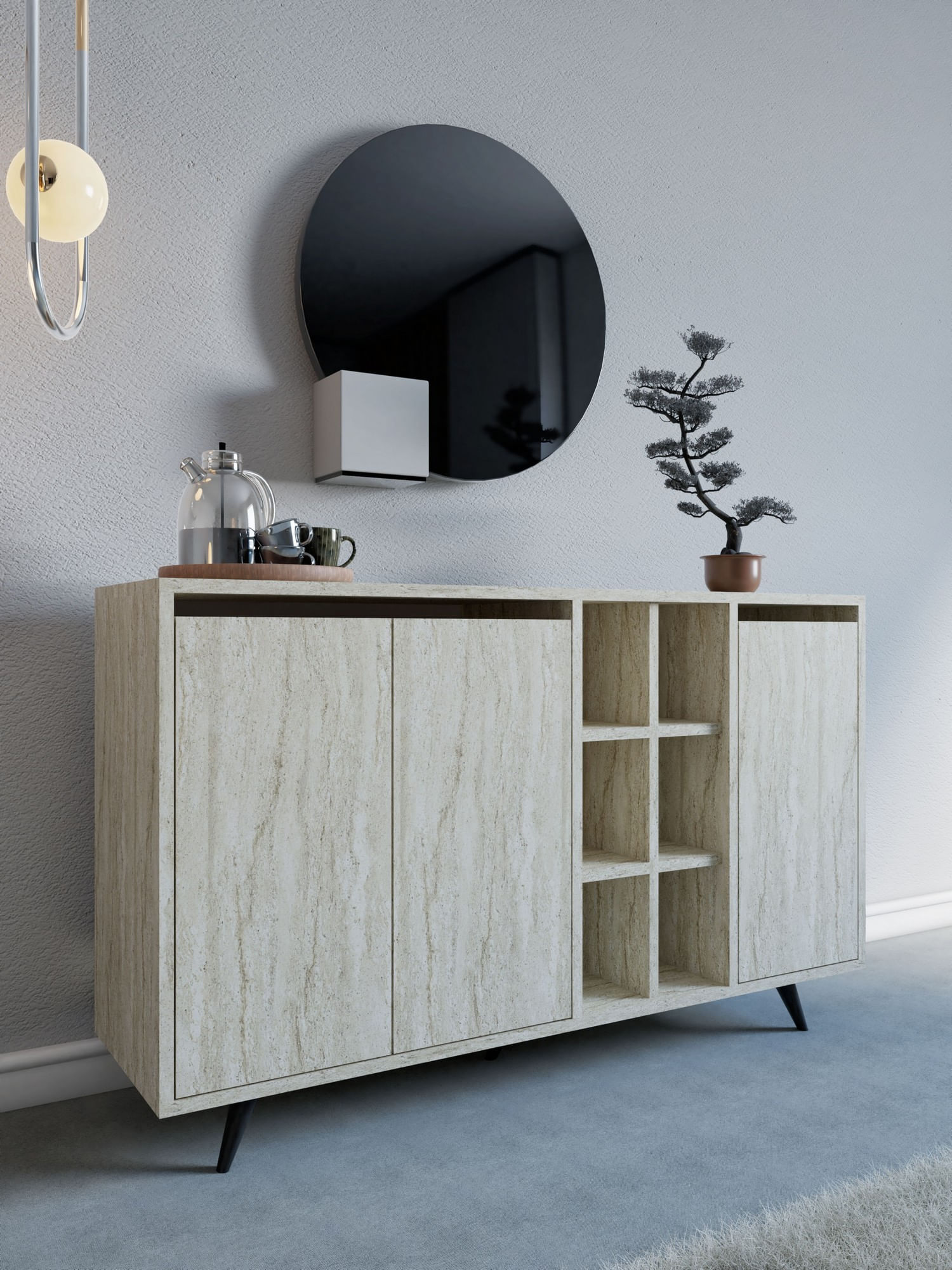 Consola, Hanah Home, panou din particule cu melamina, travertin, 140x40x86 cm — imaginea 4