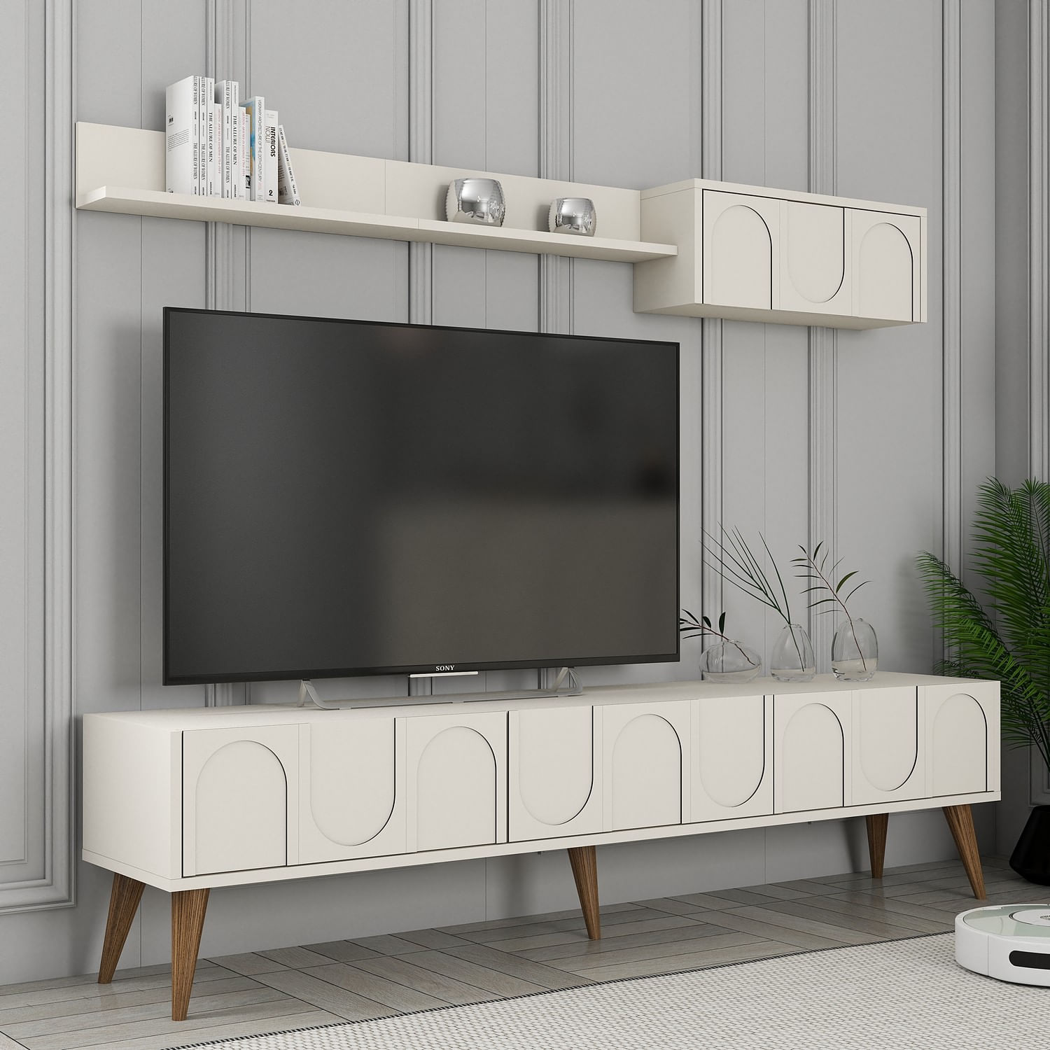 Corp tv, Hanah Home, pal melaminat, crem si nuc, 180x44x35 cm — imaginea 2