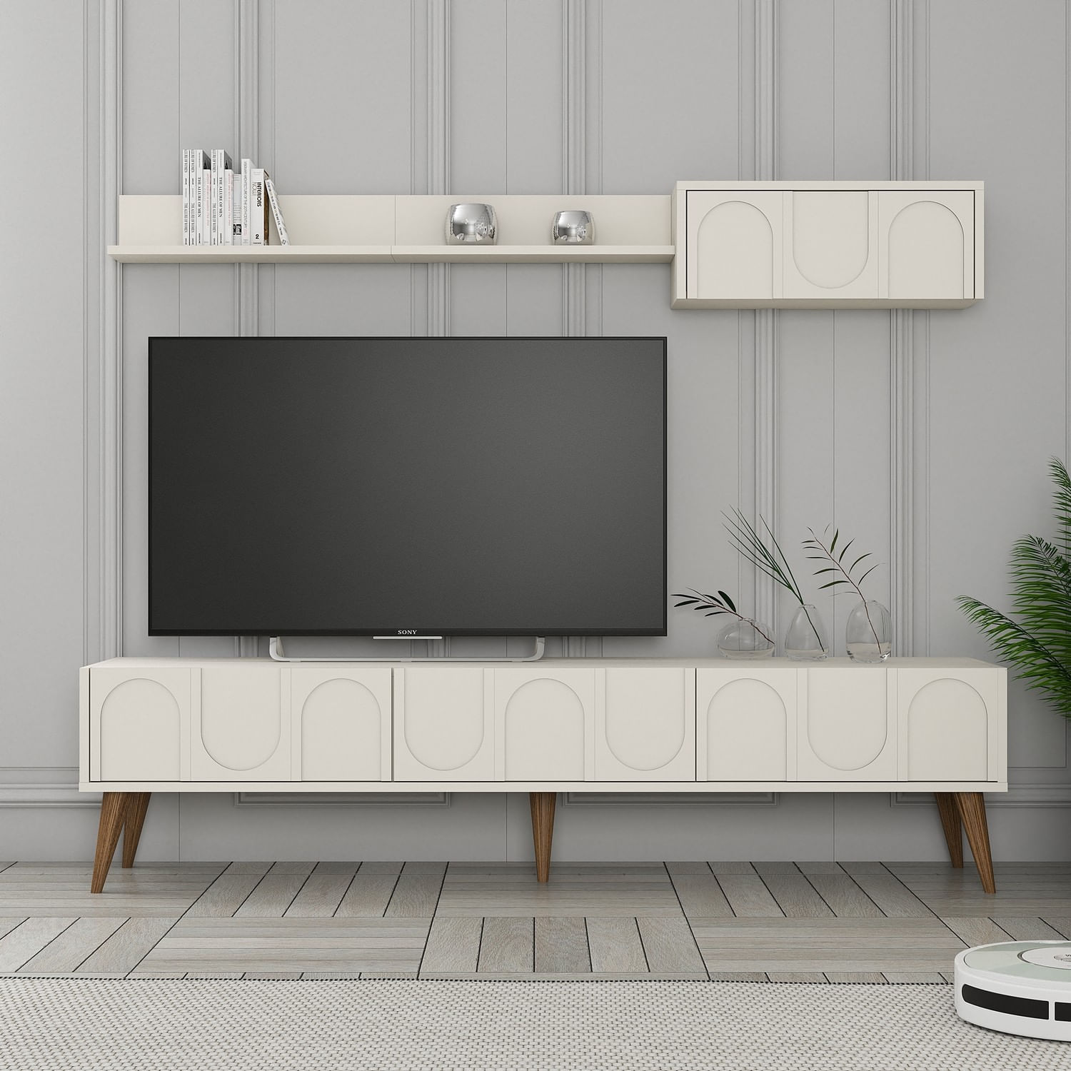 Corp tv, Hanah Home, pal melaminat, crem si nuc, 180x44x35 cm — imaginea 5