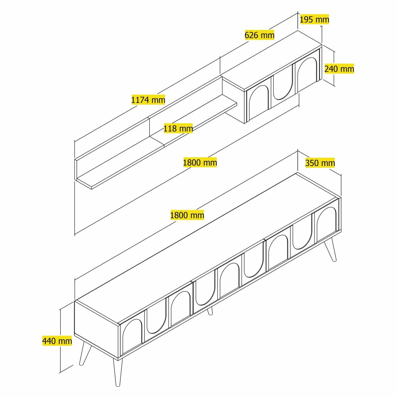 Corp tv, Hanah Home, pal melaminat, crem si nuc, 180x44x35 cm — imaginea 6