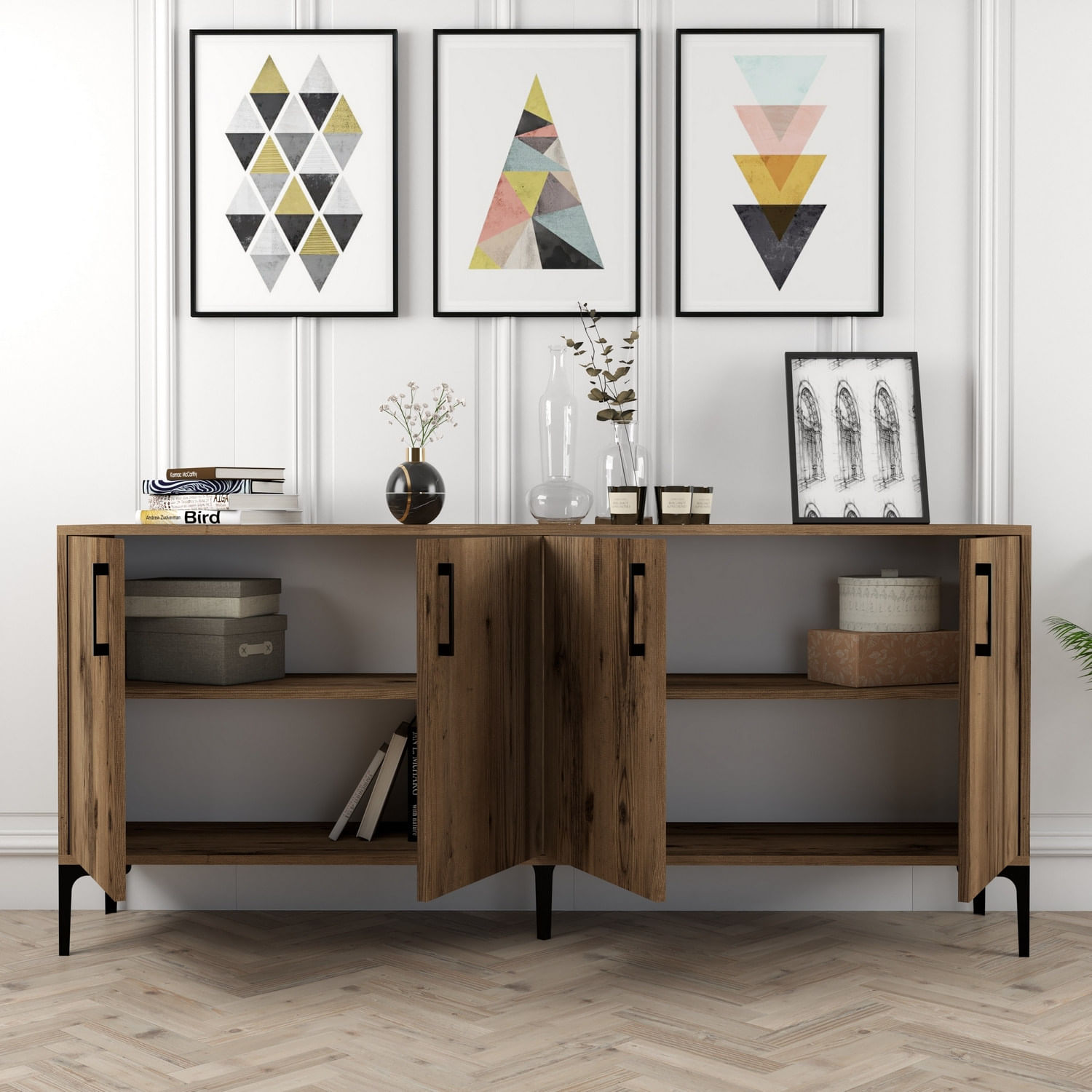 Consola, Hanah Home, panou de particule melaminat, nuc, 180x35x78 cm — imaginea 4
