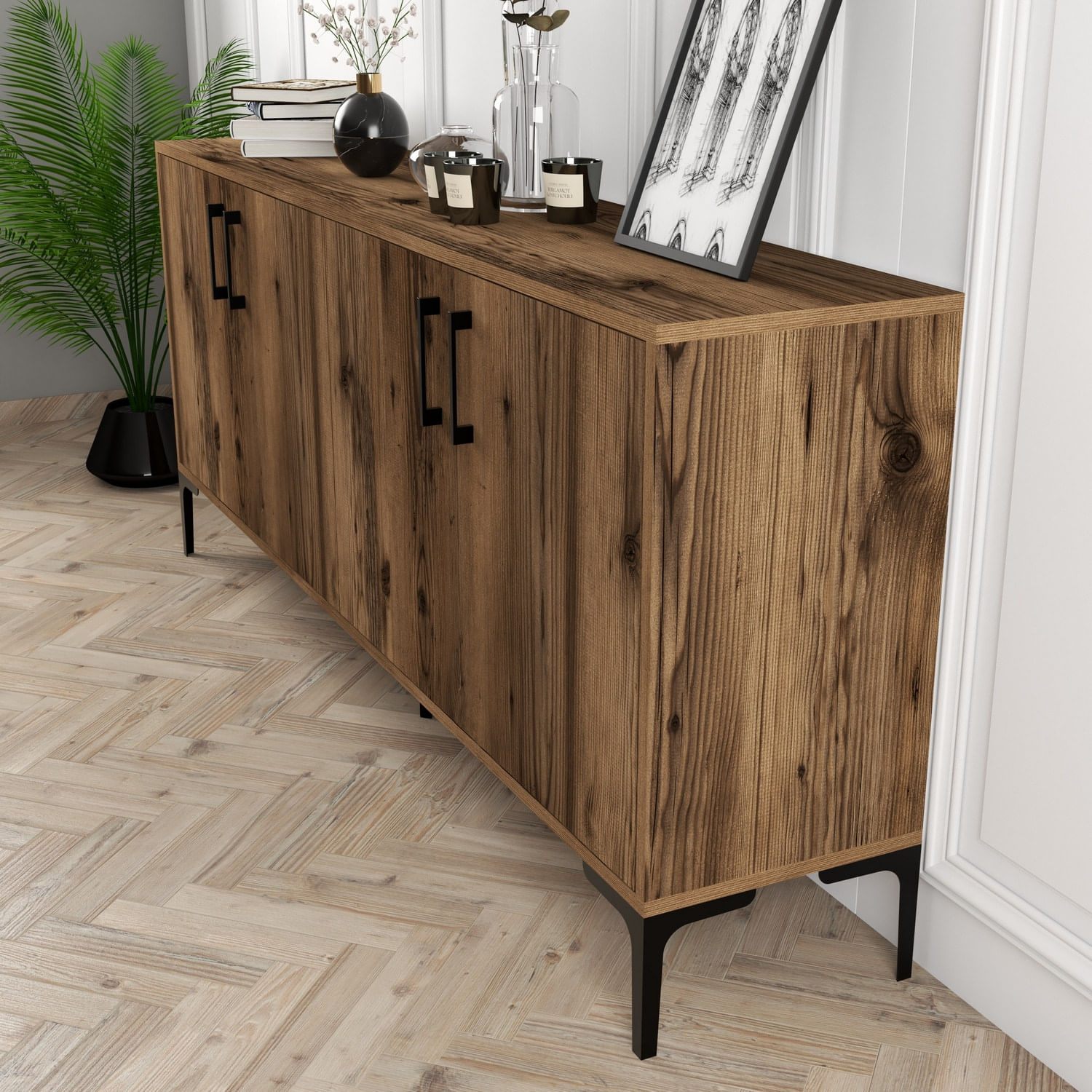 Consola, Hanah Home, panou de particule melaminat, nuc, 180x35x78 cm — imaginea 5