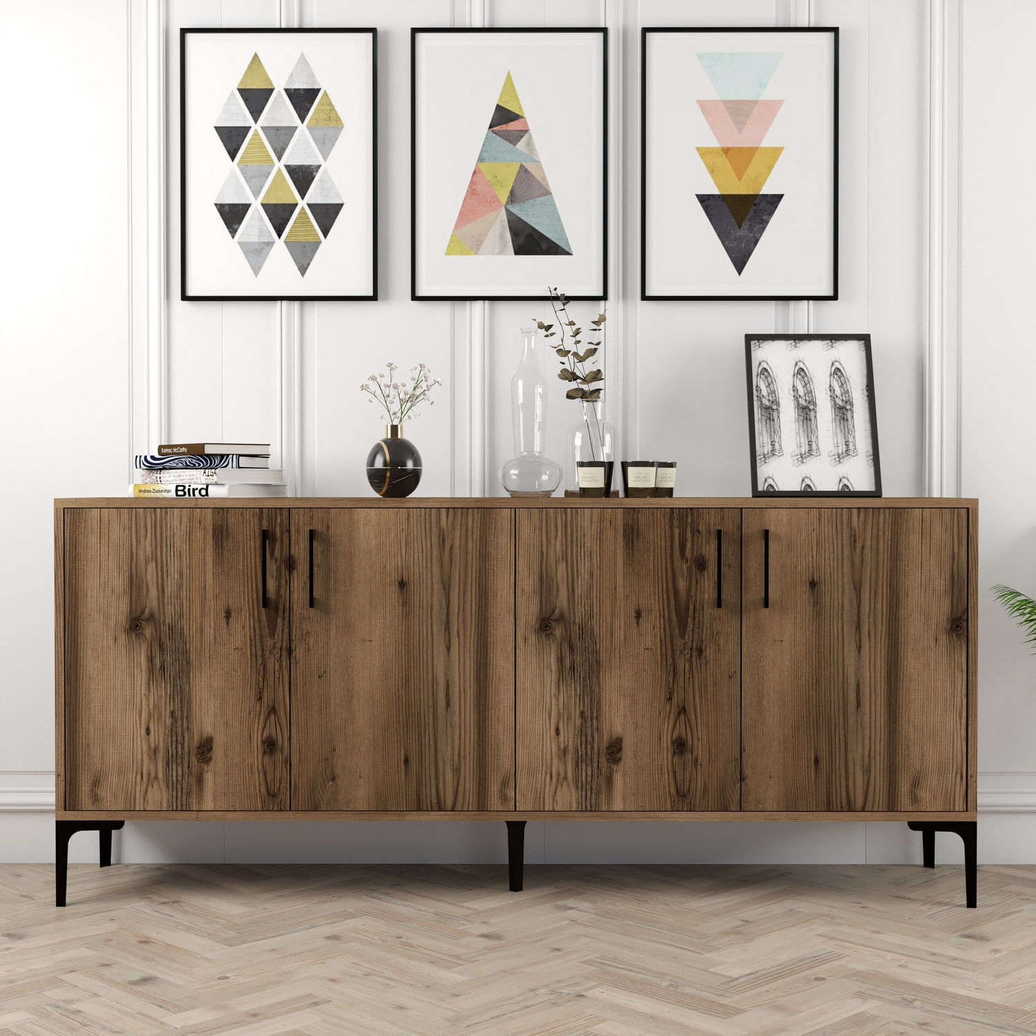 Consola, Hanah Home, panou de particule melaminat, nuc, 180x35x78 cm — imaginea 6