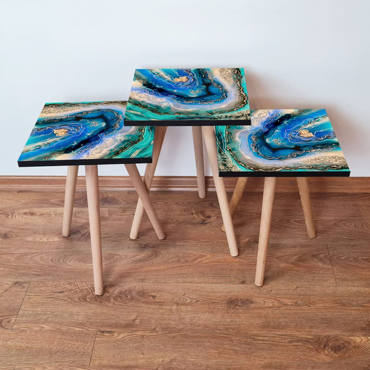 Set masute cuib, Hanah Home, mdf, multicolor, 35x35x52 cm, 481LNA2904