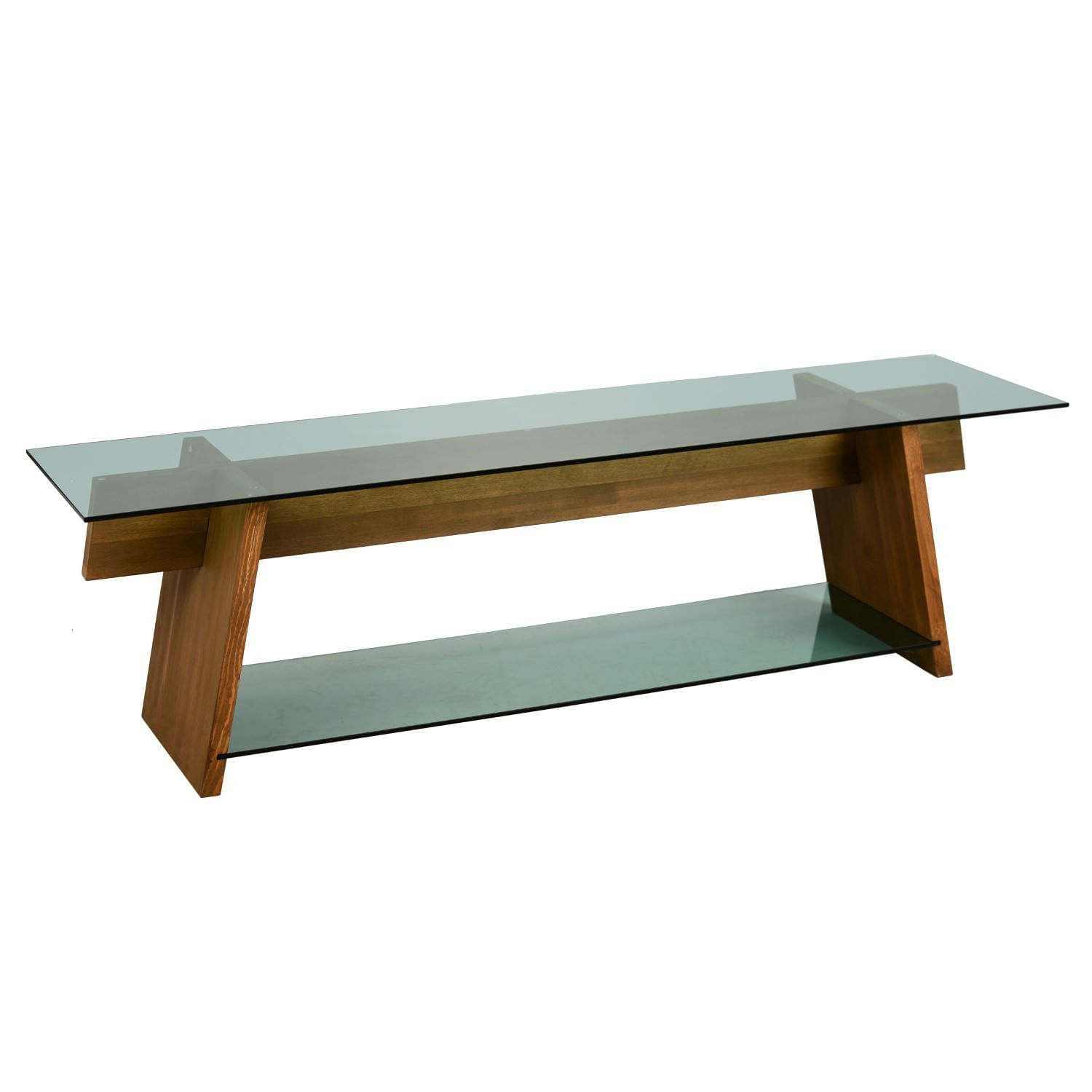 Comoda tv, Hanah Home, sticla securizata, lemn masiv de pin, nuc verde, 158x45x40 cm — imaginea 3