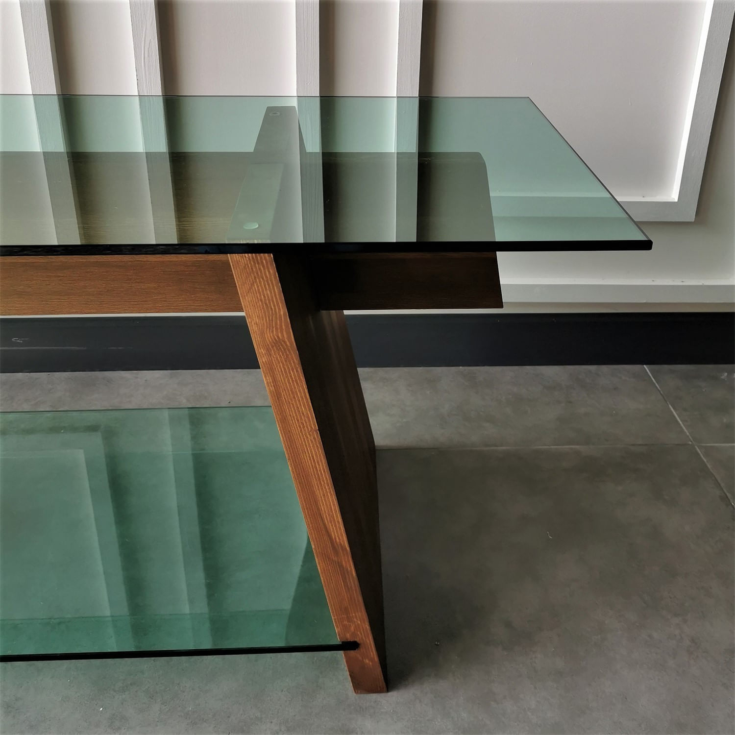 Comoda tv, Hanah Home, sticla securizata, lemn masiv de pin, nuc verde, 158x45x40 cm — imaginea 5
