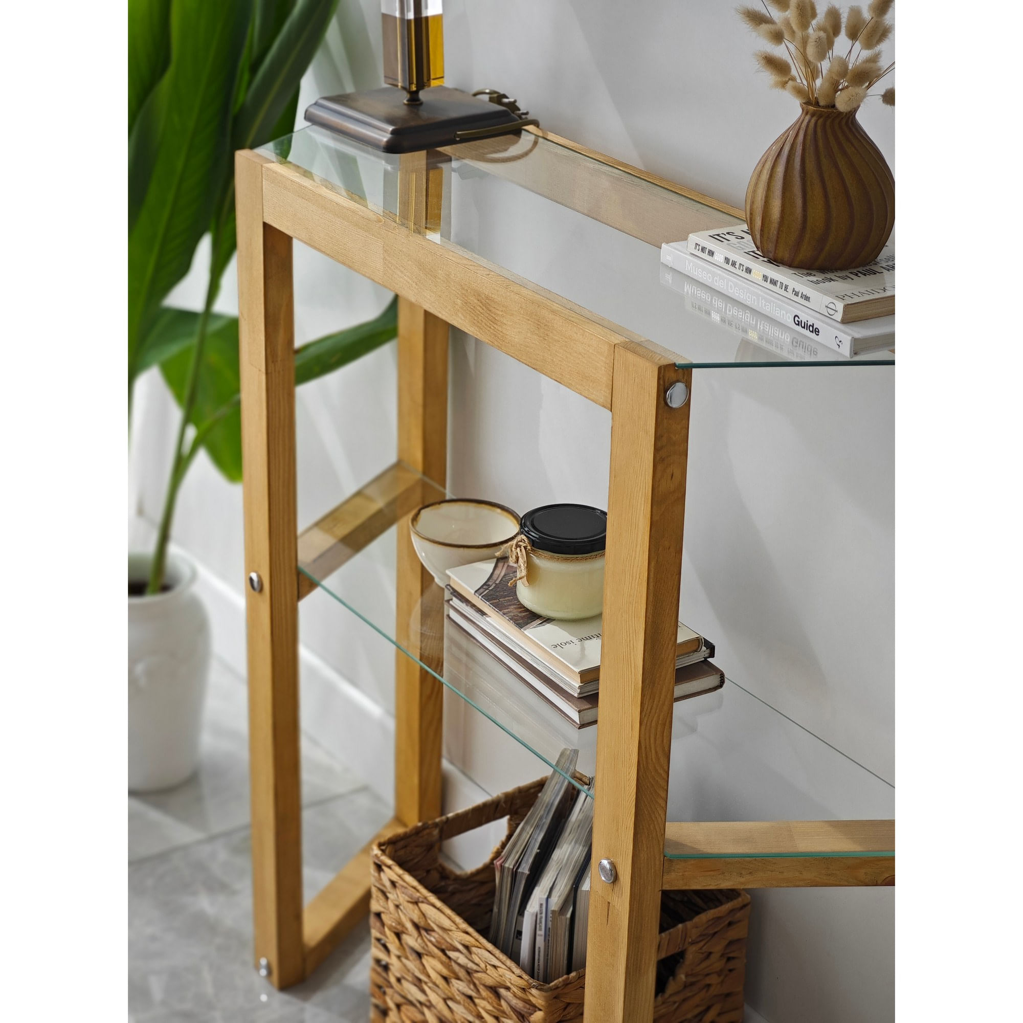 Comoda, Hanah Home, lemn masiv, stejar, 85x31x85 cm — imaginea 3