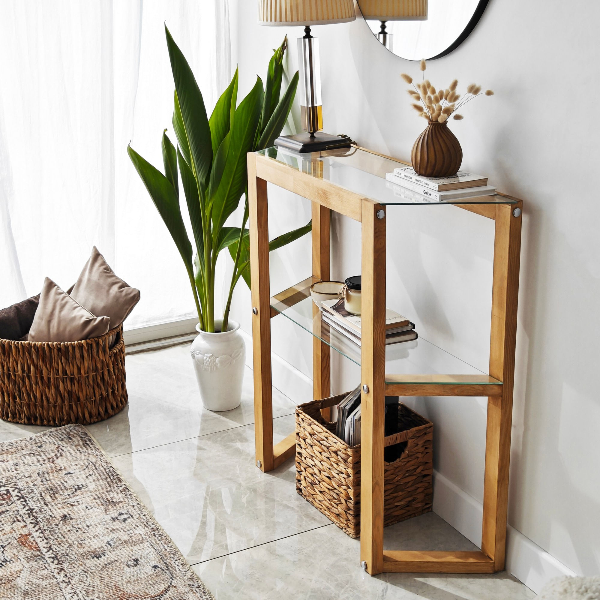 Comoda, Hanah Home, lemn masiv, stejar, 85x31x85 cm — imaginea 5