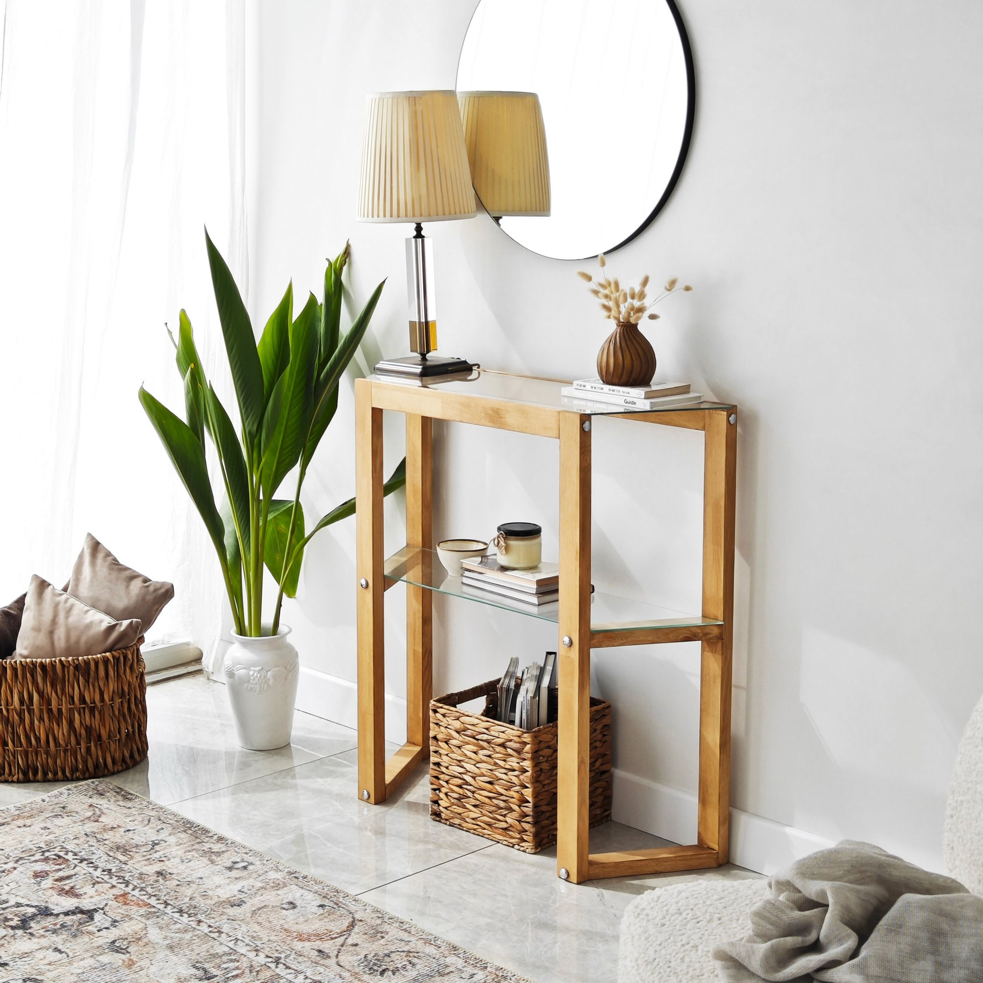 Comoda, Hanah Home, lemn masiv, stejar, 85x31x85 cm — imaginea 8