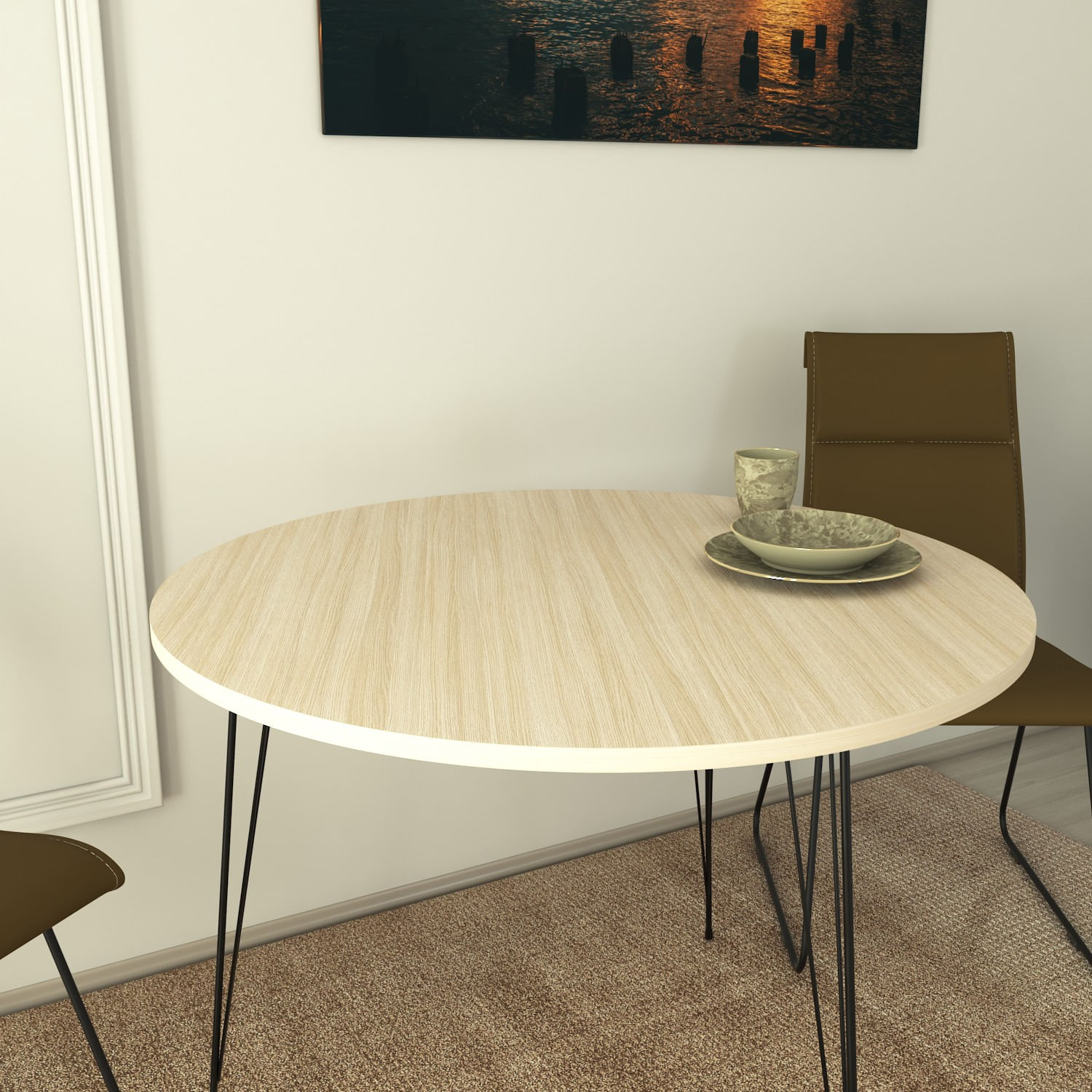Masa, Hanah Home, panou de particule melaminat, stejar, 90x90x75 cm — imaginea 2
