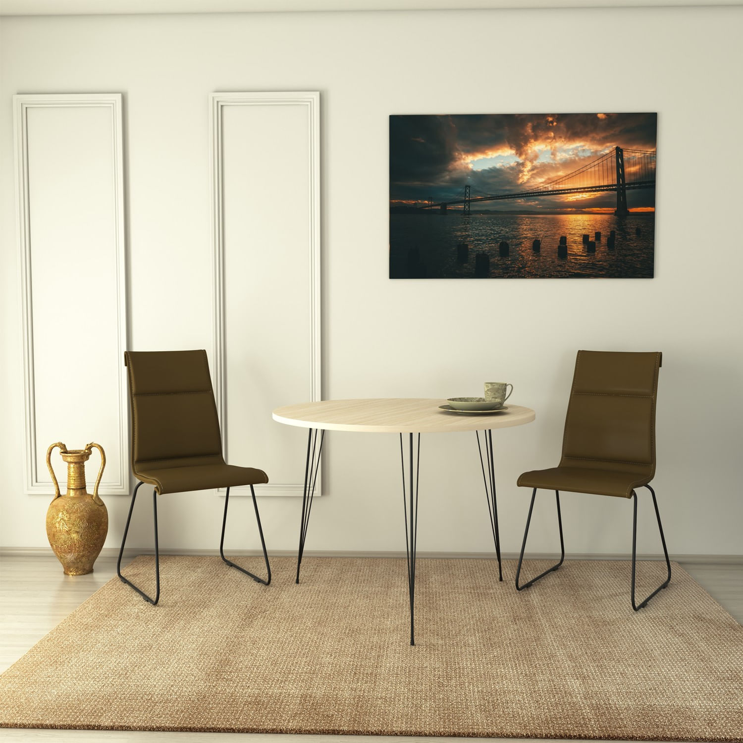 Masa, Hanah Home, panou de particule melaminat, stejar, 90x90x75 cm — imaginea 3