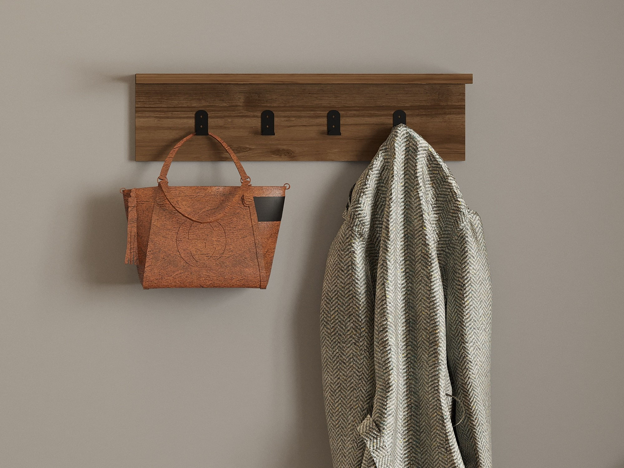Cuier de perete, Hanah Home, panou aglomerat melaminat, nuc, 60x14.5x16.3 cm — imaginea 3