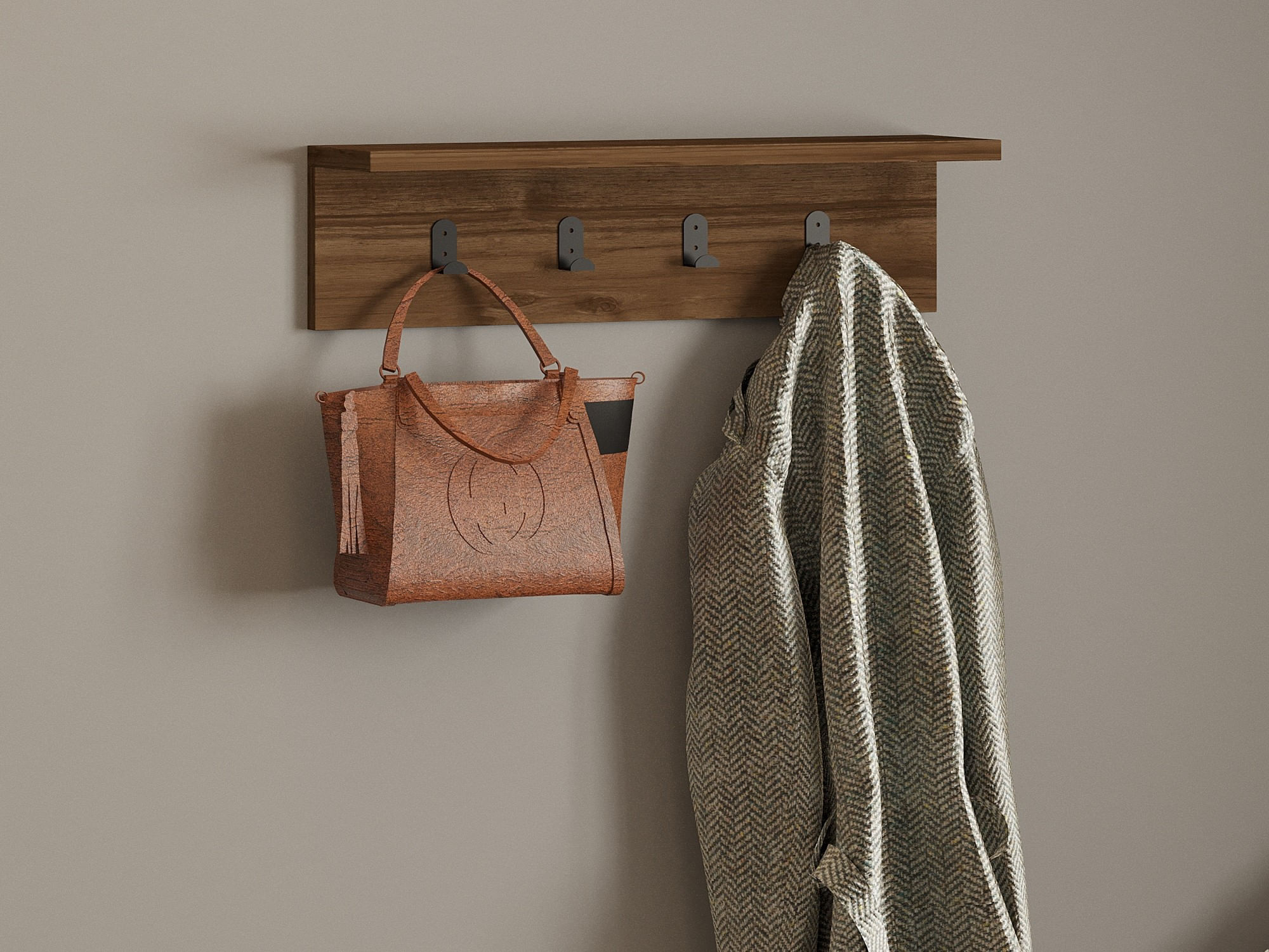Cuier de perete, Hanah Home, panou aglomerat melaminat, nuc, 60x14.5x16.3 cm — imaginea 5