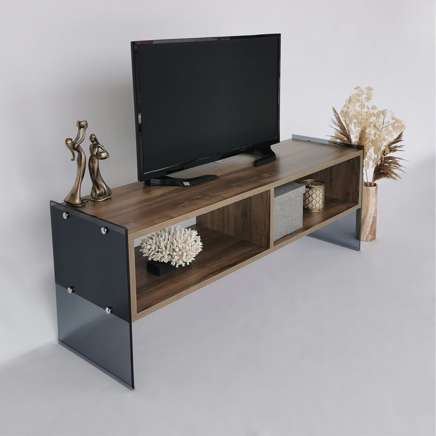 Comoda tv, Hanah Home, pal melaminat, nuc si fumuriu, 120x35x45 cm — imaginea 3