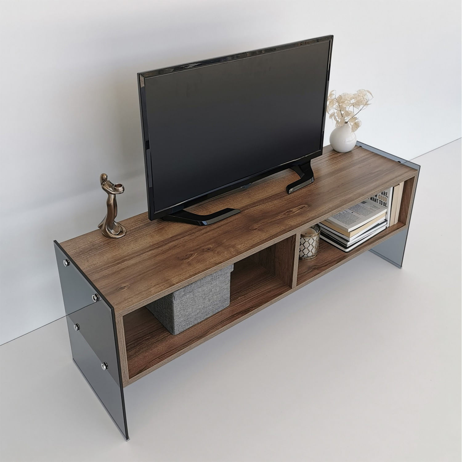 Comoda tv, Hanah Home, pal melaminat, nuc si fumuriu, 120x35x45 cm — imaginea 7