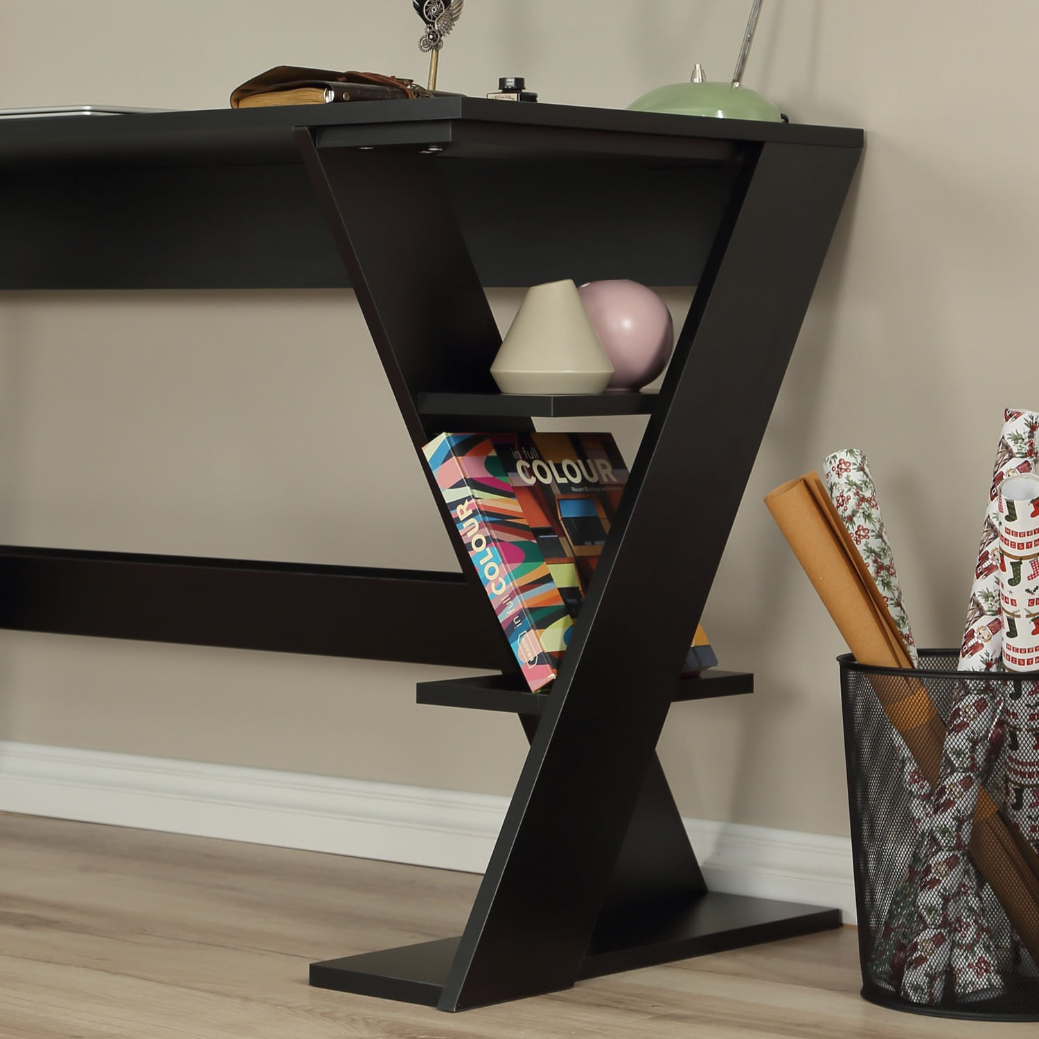 Birou de studiu, Hanah Home, pal, negru, 140x73x60 cm — imaginea 2