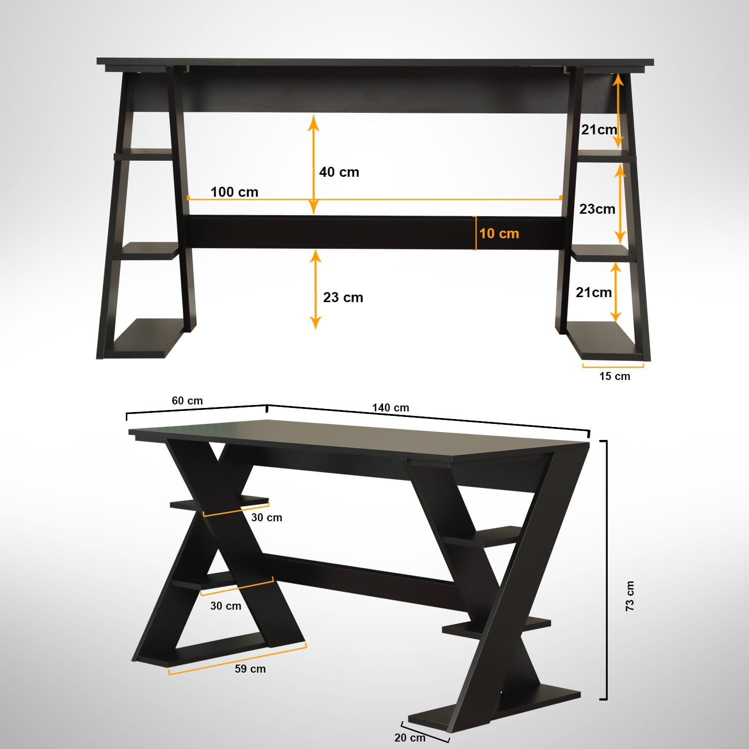 Birou de studiu, Hanah Home, pal, negru, 140x73x60 cm — imaginea 7