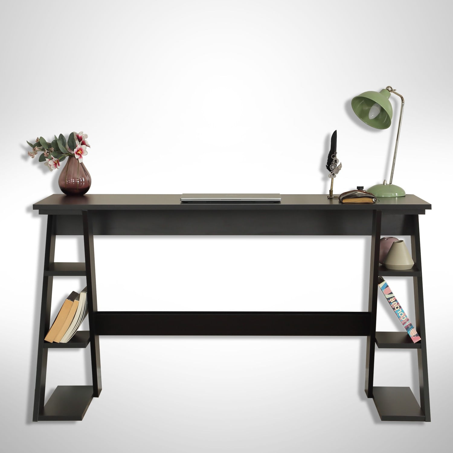 Birou de studiu, Hanah Home, pal, negru, 140x73x60 cm — imaginea 14