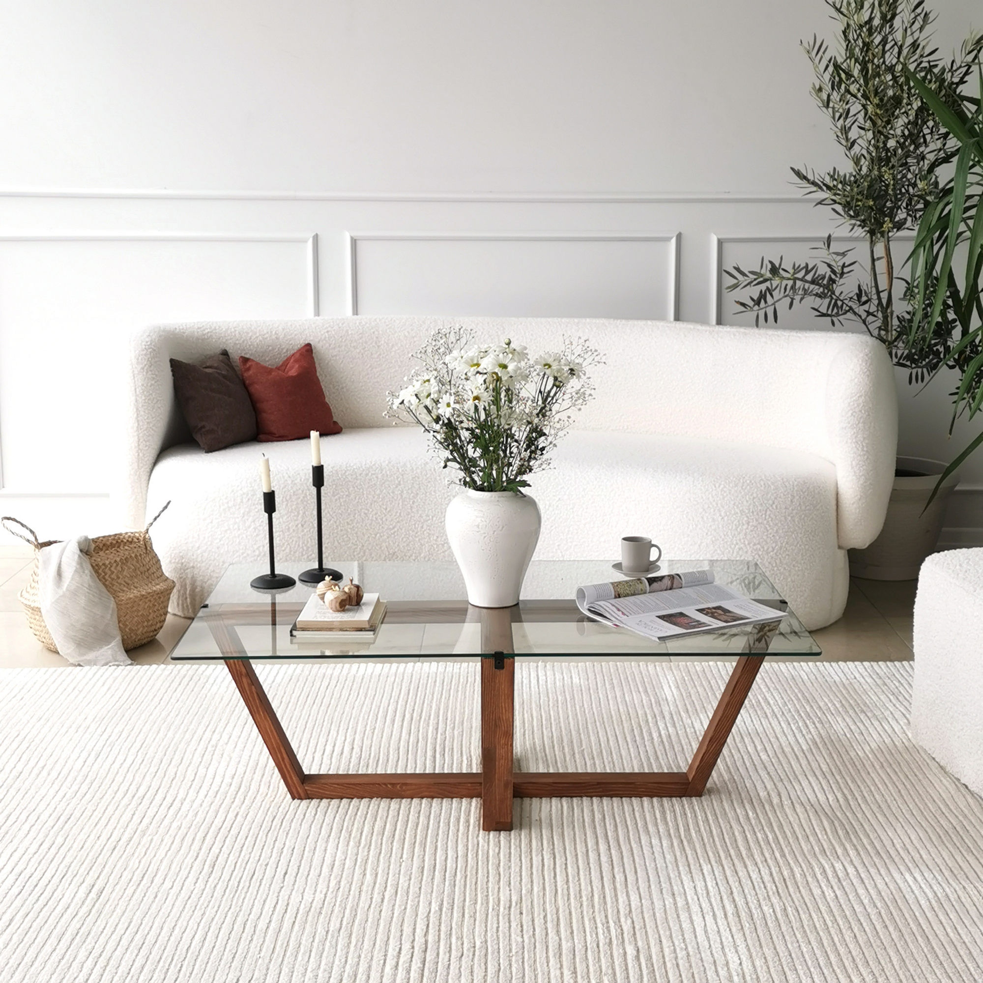 Masa de cafea, Hanah Home, sticla securizata, nuc, 105x65x35 cm — imaginea 8