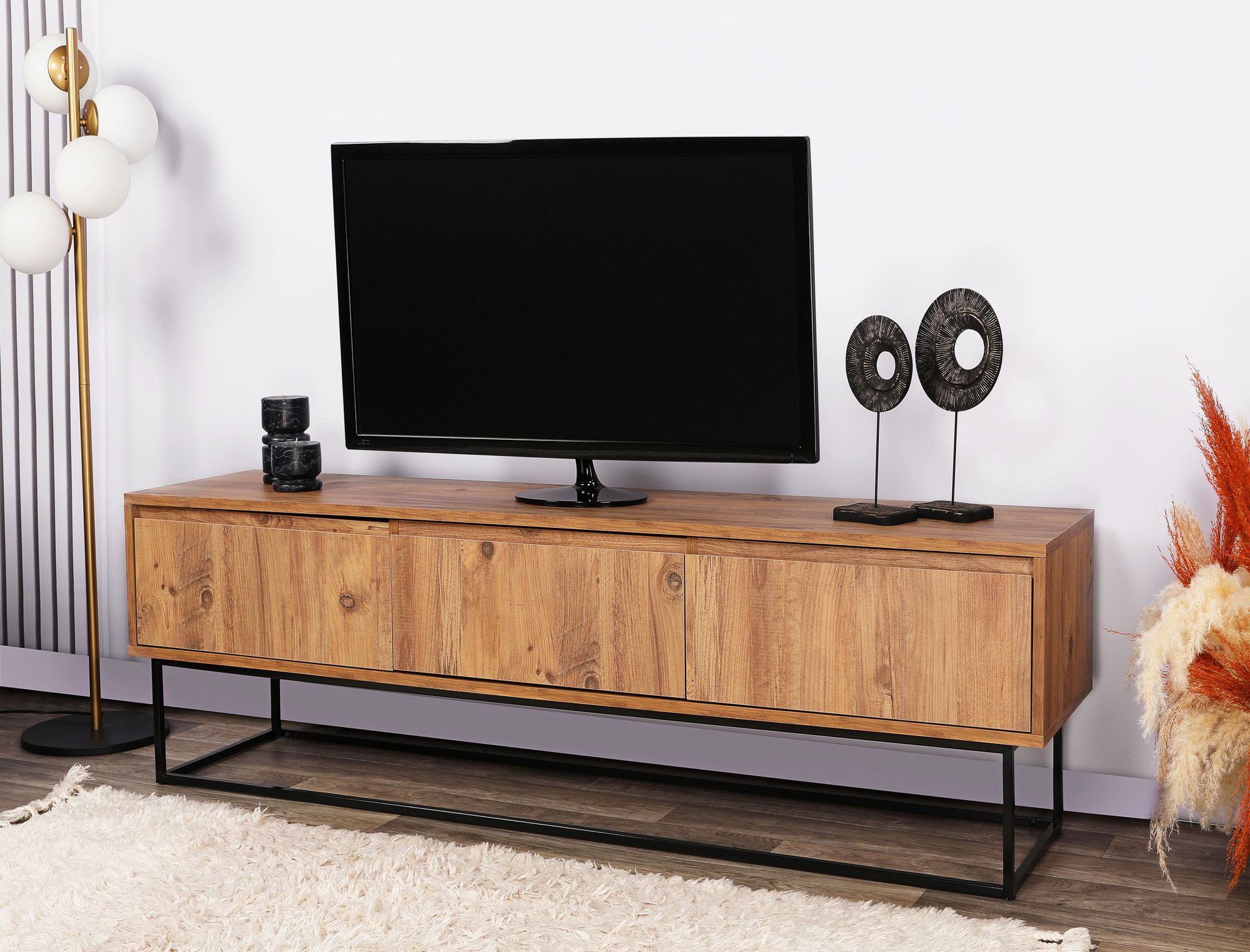Comoda tv, Hanah Home, PAL melaminat, nuc si negru, 140x50x40 cm — imaginea 3