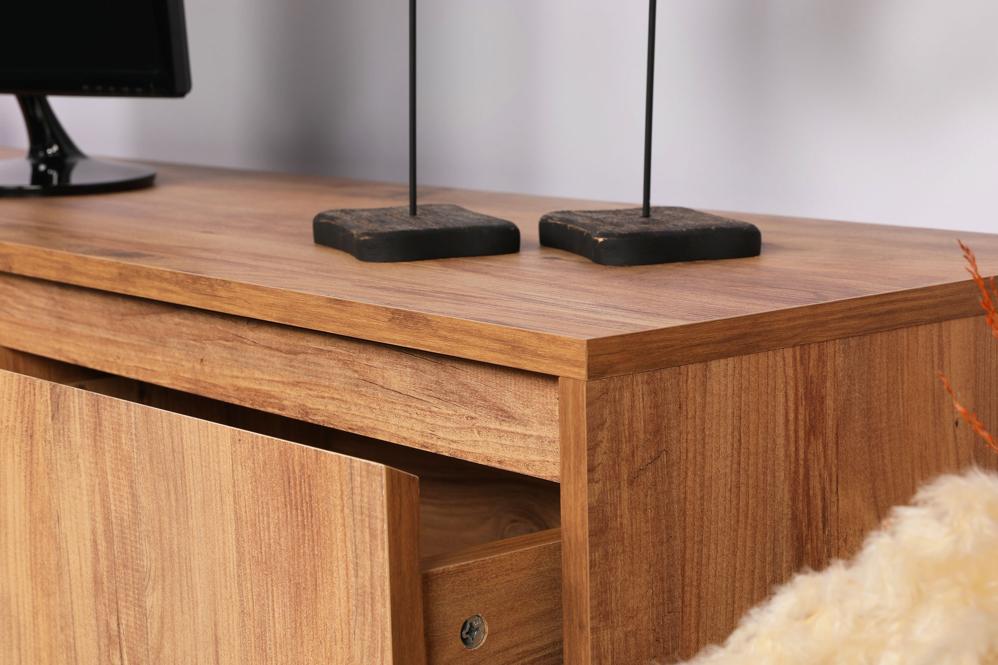 Comoda tv, Hanah Home, PAL melaminat, nuc si negru, 140x50x40 cm — imaginea 4