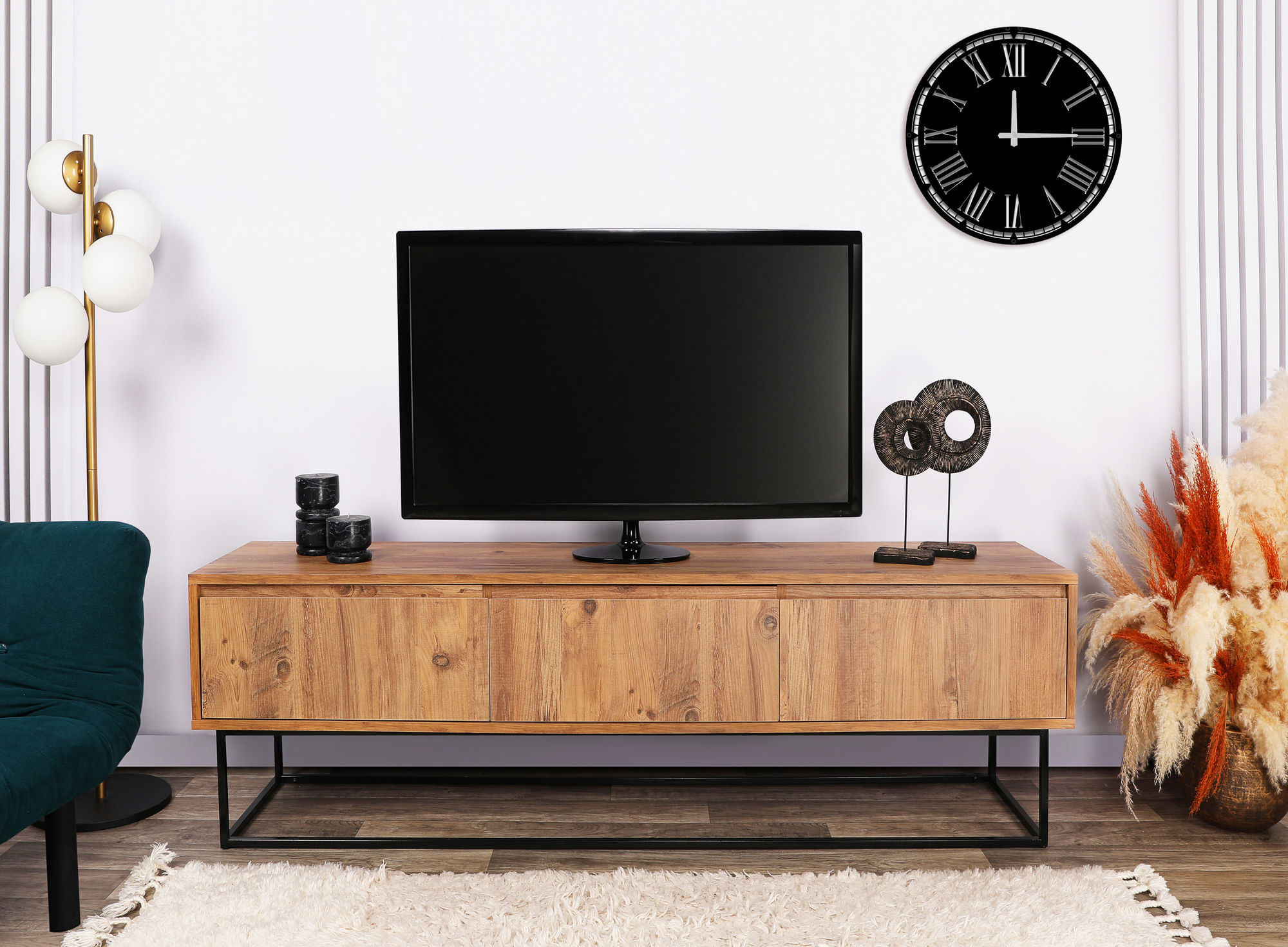 Comoda tv, Hanah Home, PAL melaminat, nuc si negru, 140x50x40 cm — imaginea 9