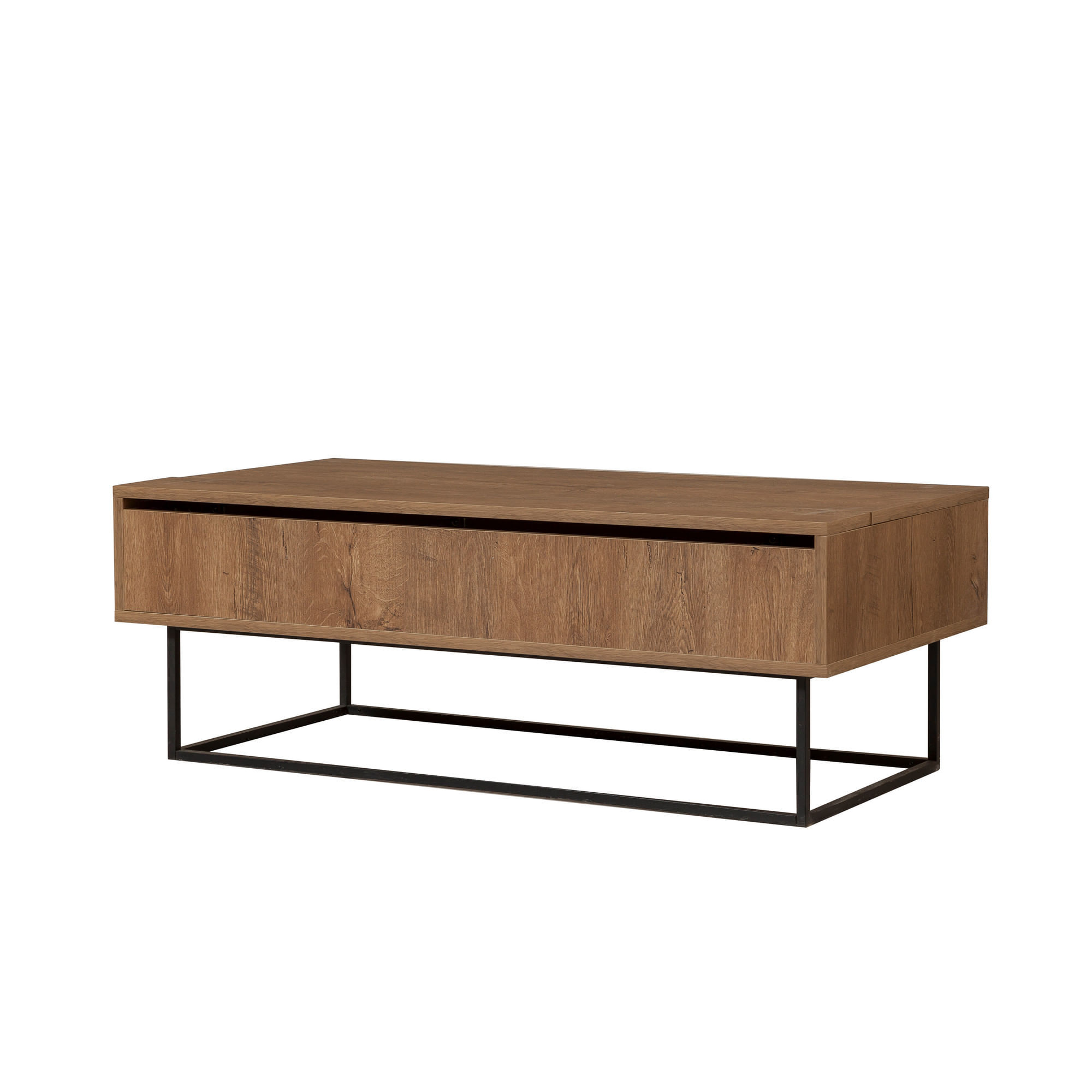 Masa de cafea, Hanah Home, panou de particule melaminat, nuc si negru, 120x60x43 cm, cadru metalic, 2 niveluri — imaginea 3