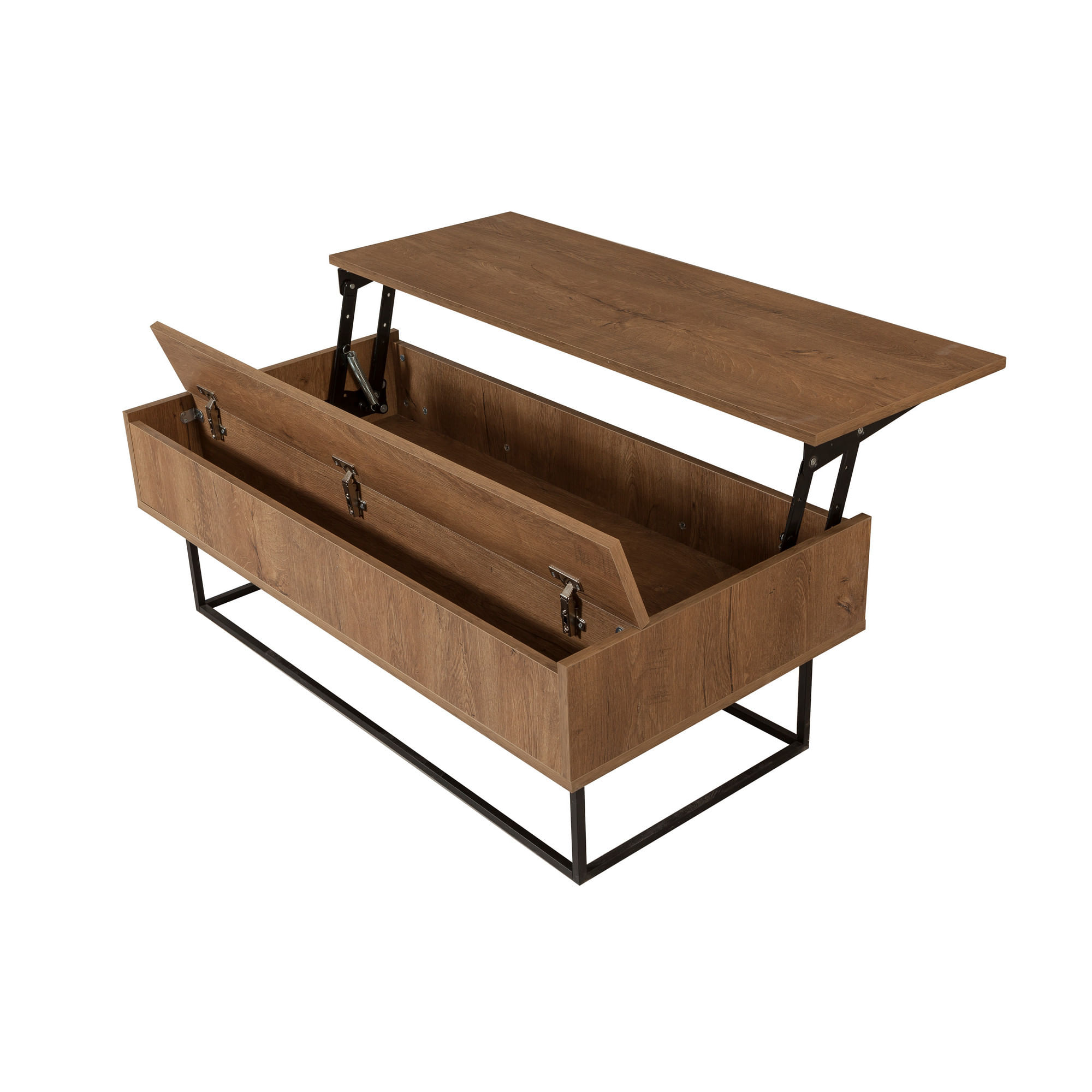 Masa de cafea, Hanah Home, panou de particule melaminat, nuc si negru, 120x60x43 cm, cadru metalic, 2 niveluri — imaginea 4