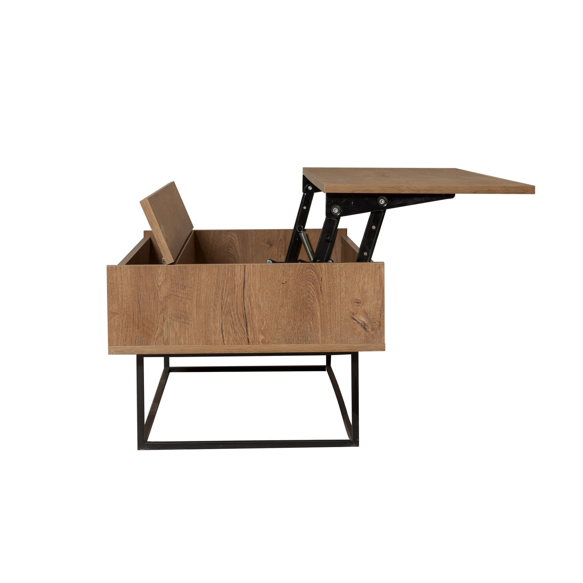 Masa de cafea, Hanah Home, panou de particule melaminat, nuc si negru, 120x60x43 cm, cadru metalic, 2 niveluri — imaginea 7