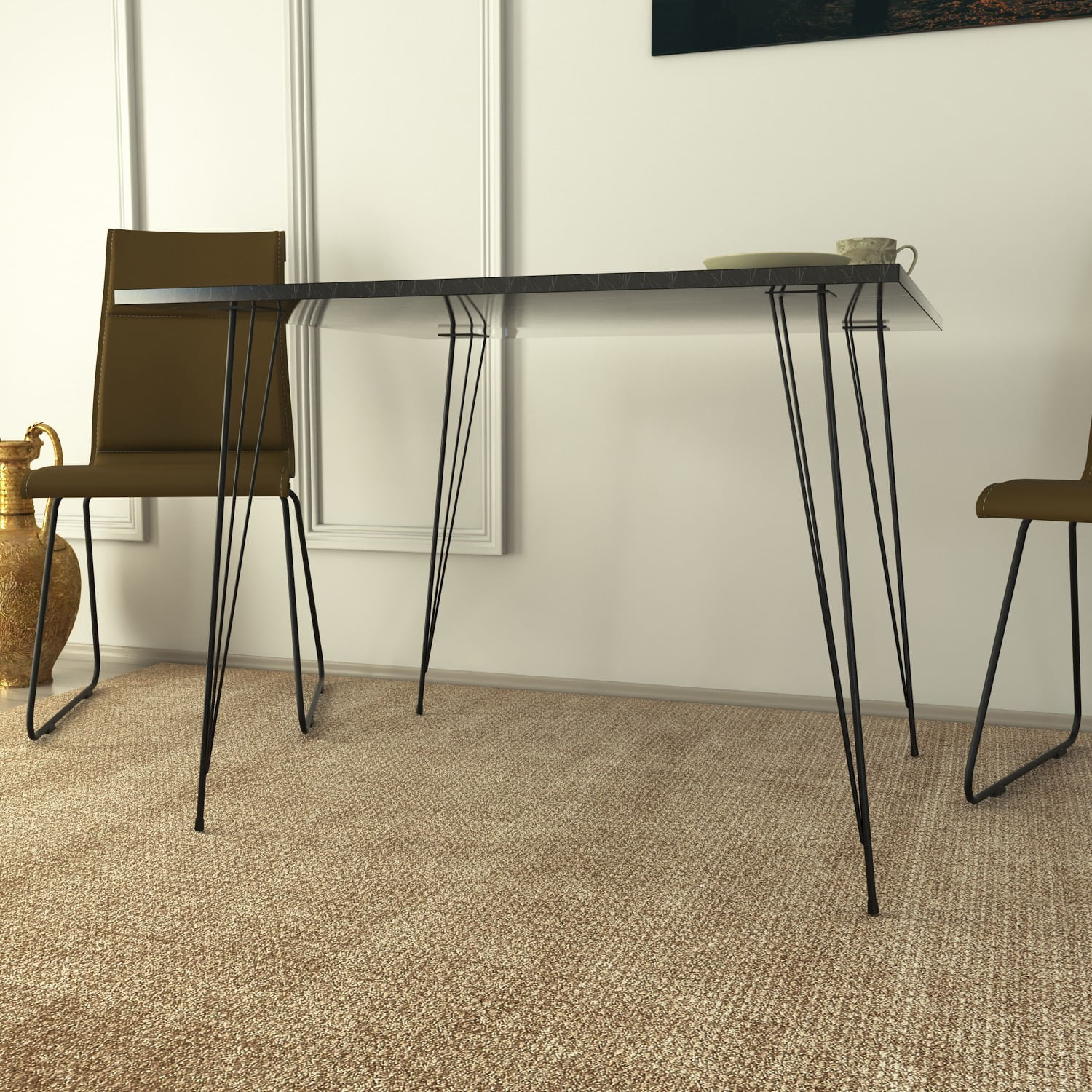 Masa dining, Hanah Home, panou aglomerat melaminat, negru si alb, 90x90x75 cm — imaginea 5