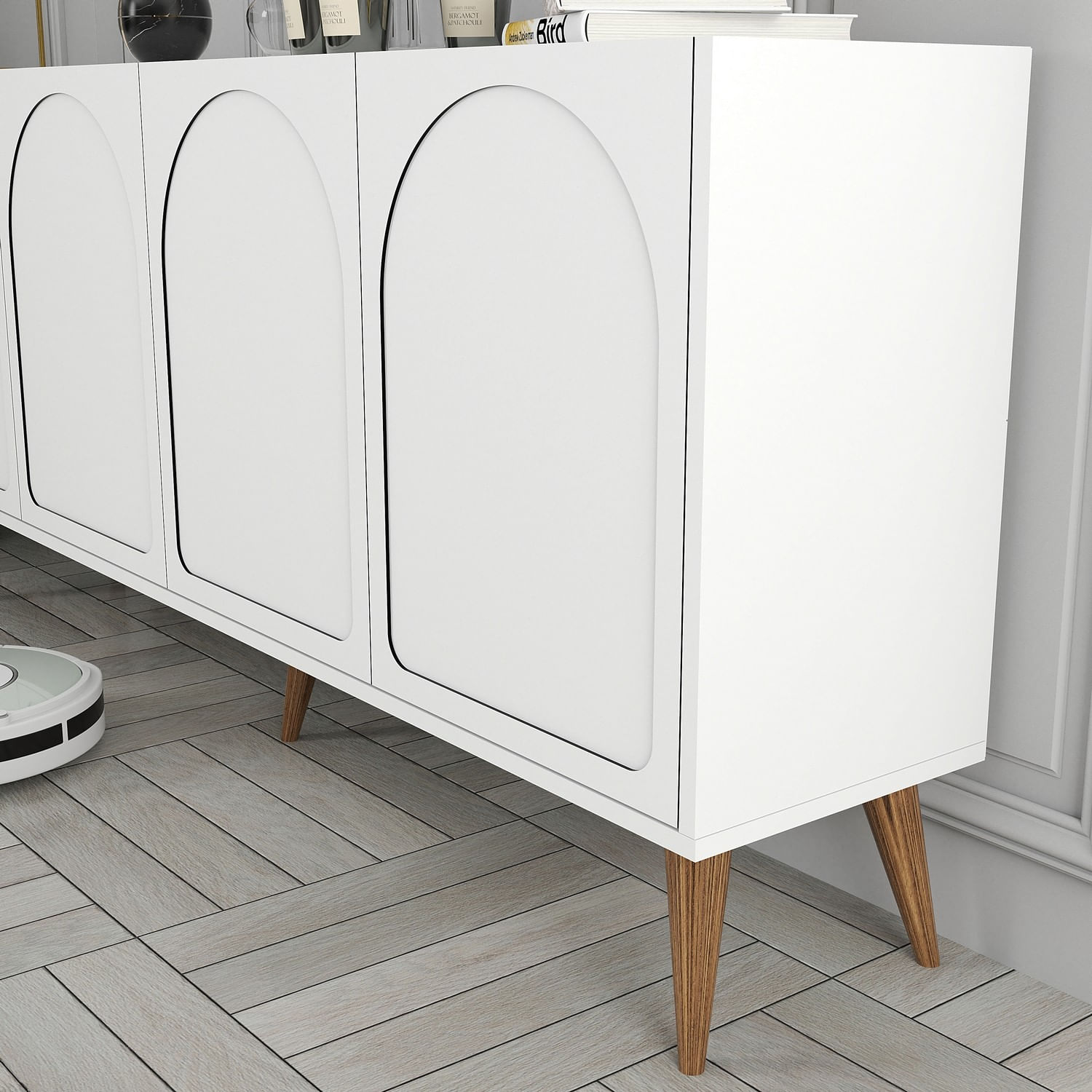 Consola, Hanah Home, pal melaminat, alb si nuc, 180x35x81 cm — imaginea 4