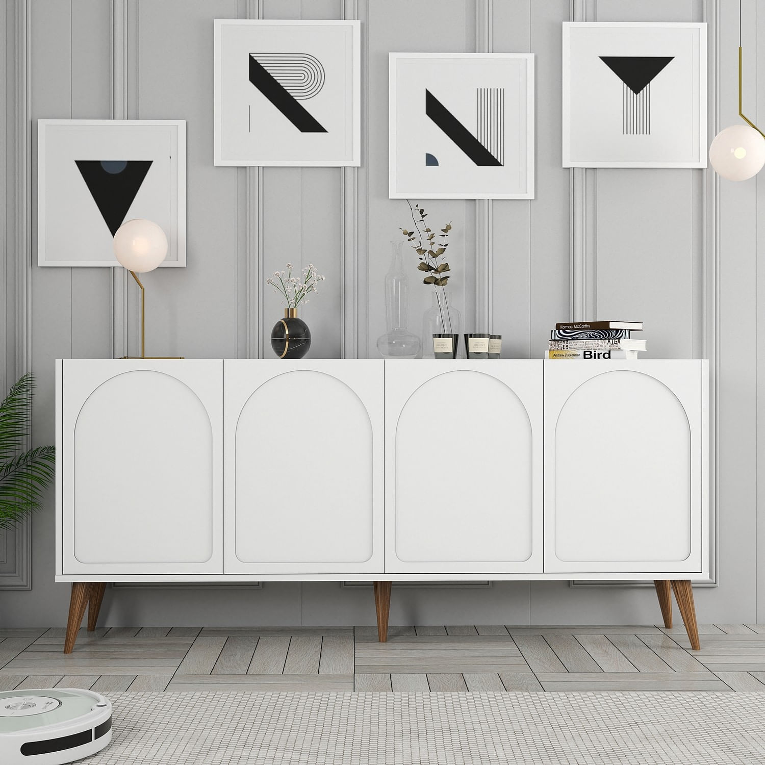 Consola, Hanah Home, pal melaminat, alb si nuc, 180x35x81 cm — imaginea 5