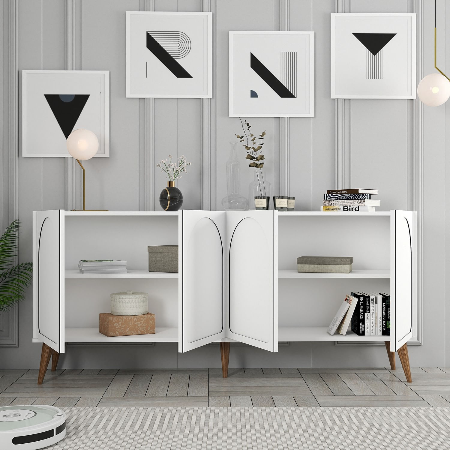 Consola, Hanah Home, pal melaminat, alb si nuc, 180x35x81 cm — imaginea 6