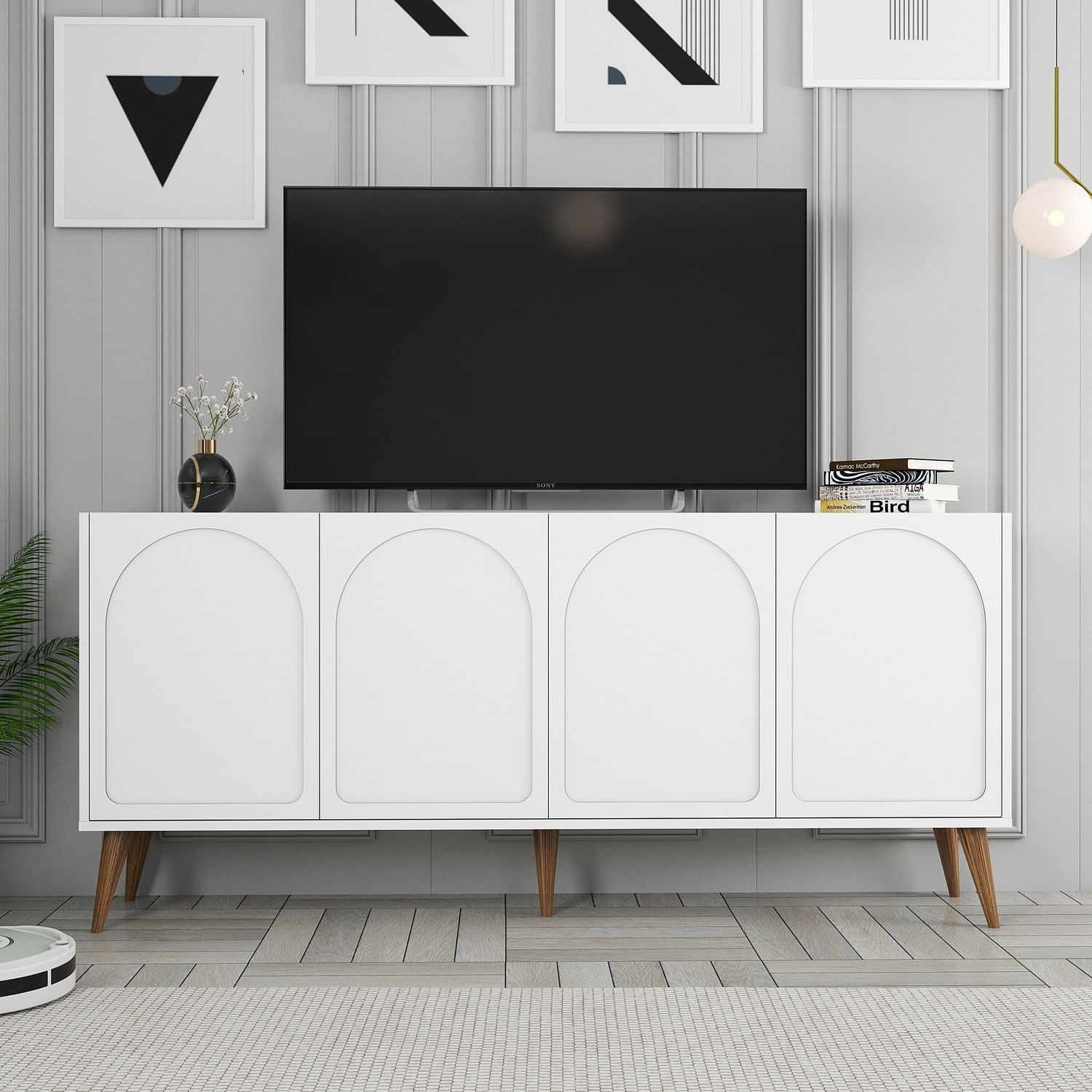 Consola, Hanah Home, pal melaminat, alb si nuc, 180x35x81 cm — imaginea 7