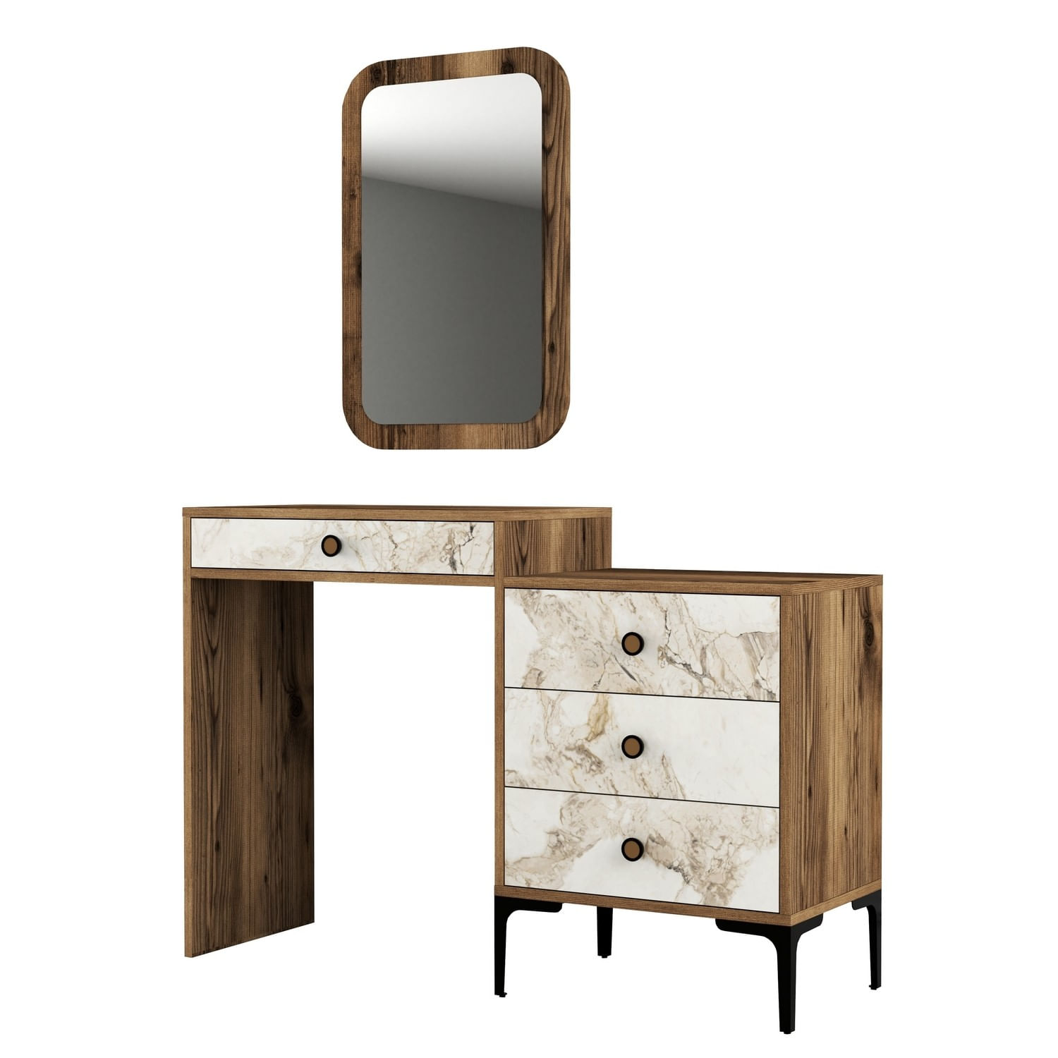 Masa de toaleta, Hanah Home, pal melaminat, nuc si alb, 124x40x84.7 cm — imaginea 2