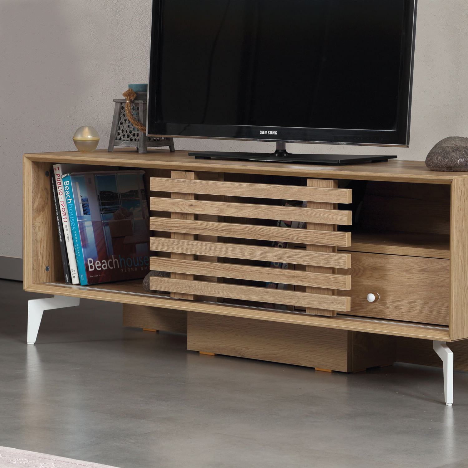 Comoda tv, Hanah Home, pal melaminat, stejar, 125x50x41 cm — imaginea 4